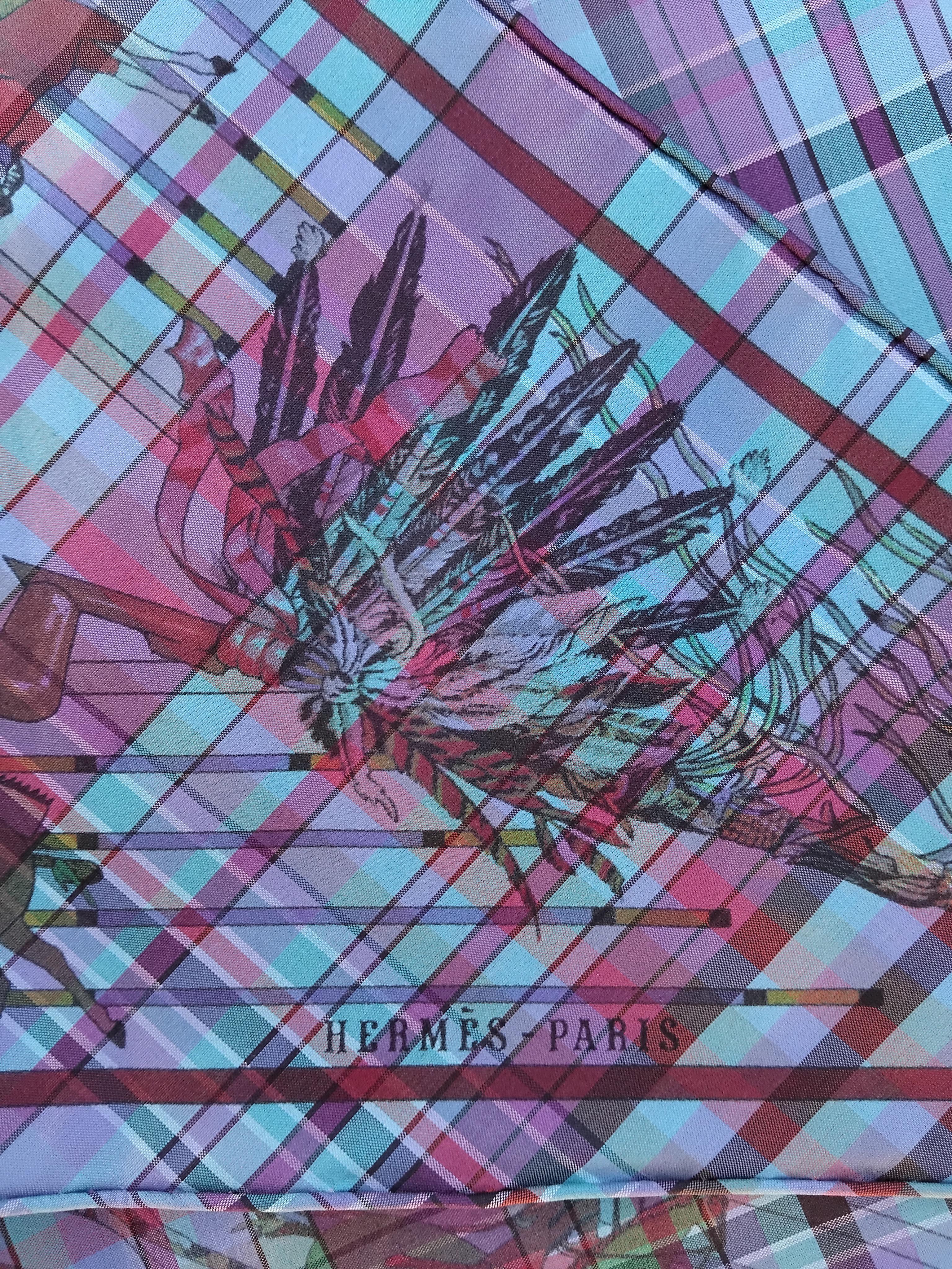 Hermès Pani La Shar Pawnee Silk Scarf Pointu Madras Charms Kermit Oliver For Sale 7