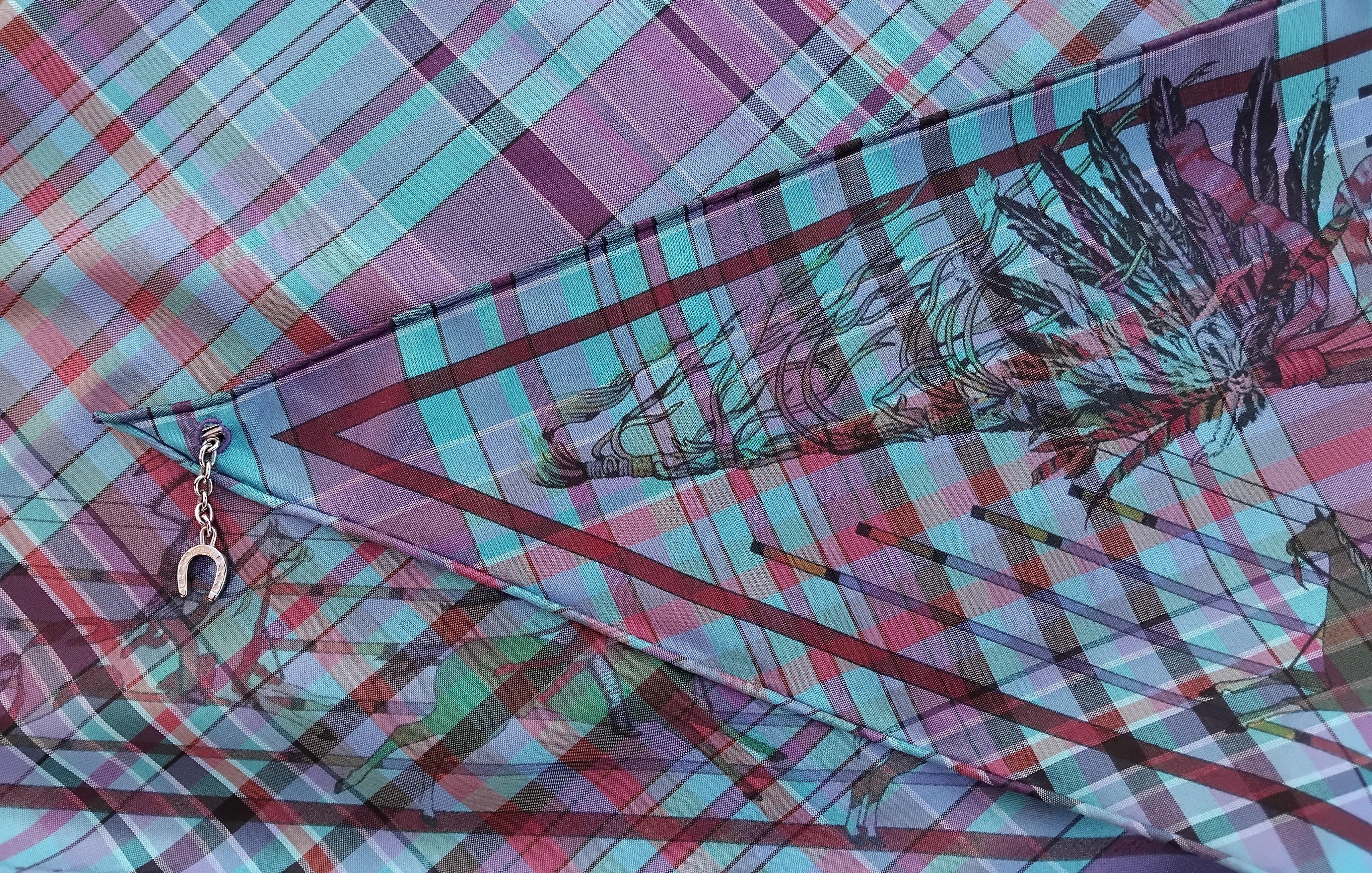 Hermès Pani La Shar Pawnee Silk Scarf Pointu Madras Charms Kermit Oliver For Sale 11