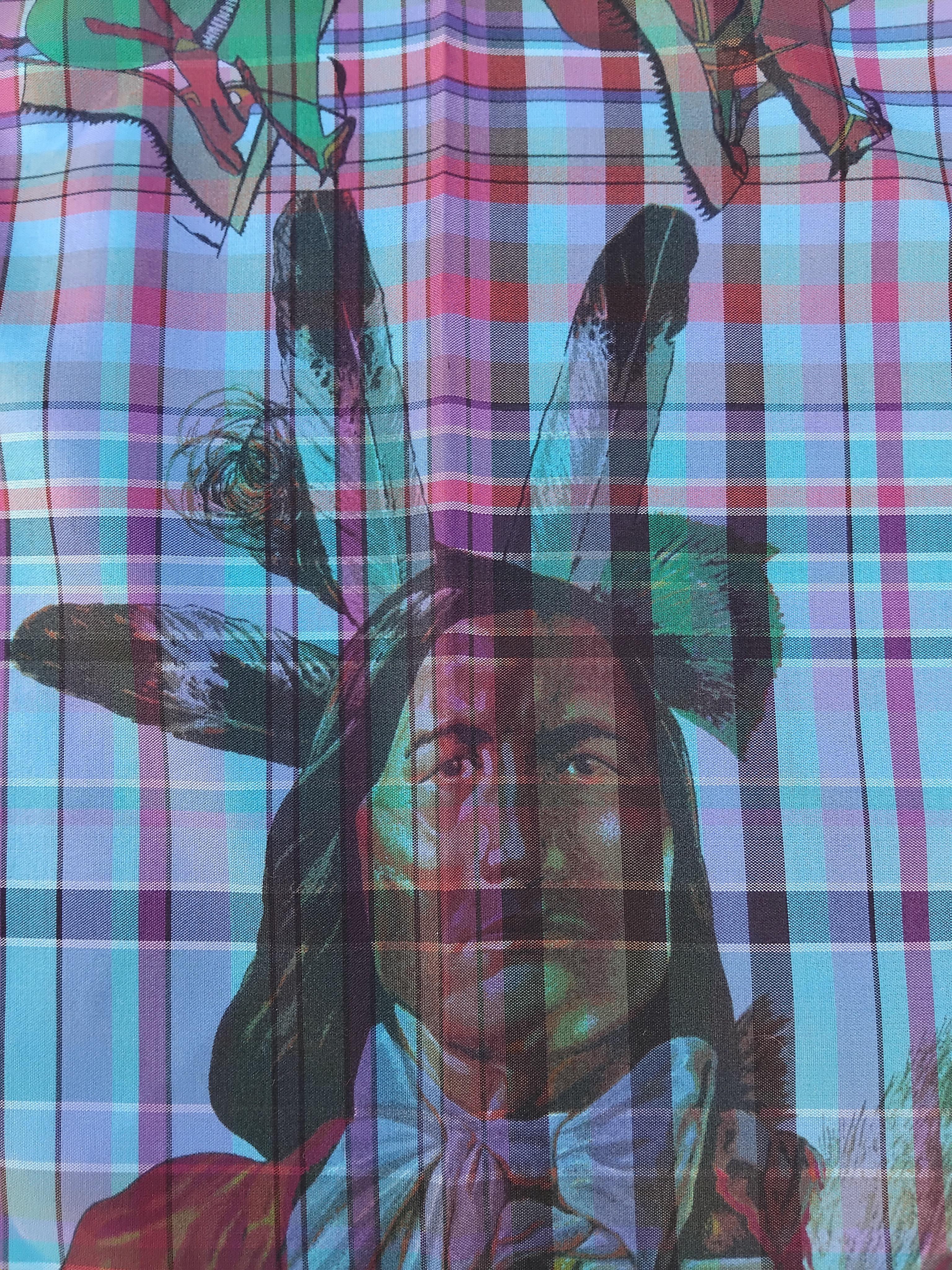 Hermès Pani La Shar Pawnee Silk Scarf Pointu Madras Charms Kermit Oliver For Sale 2