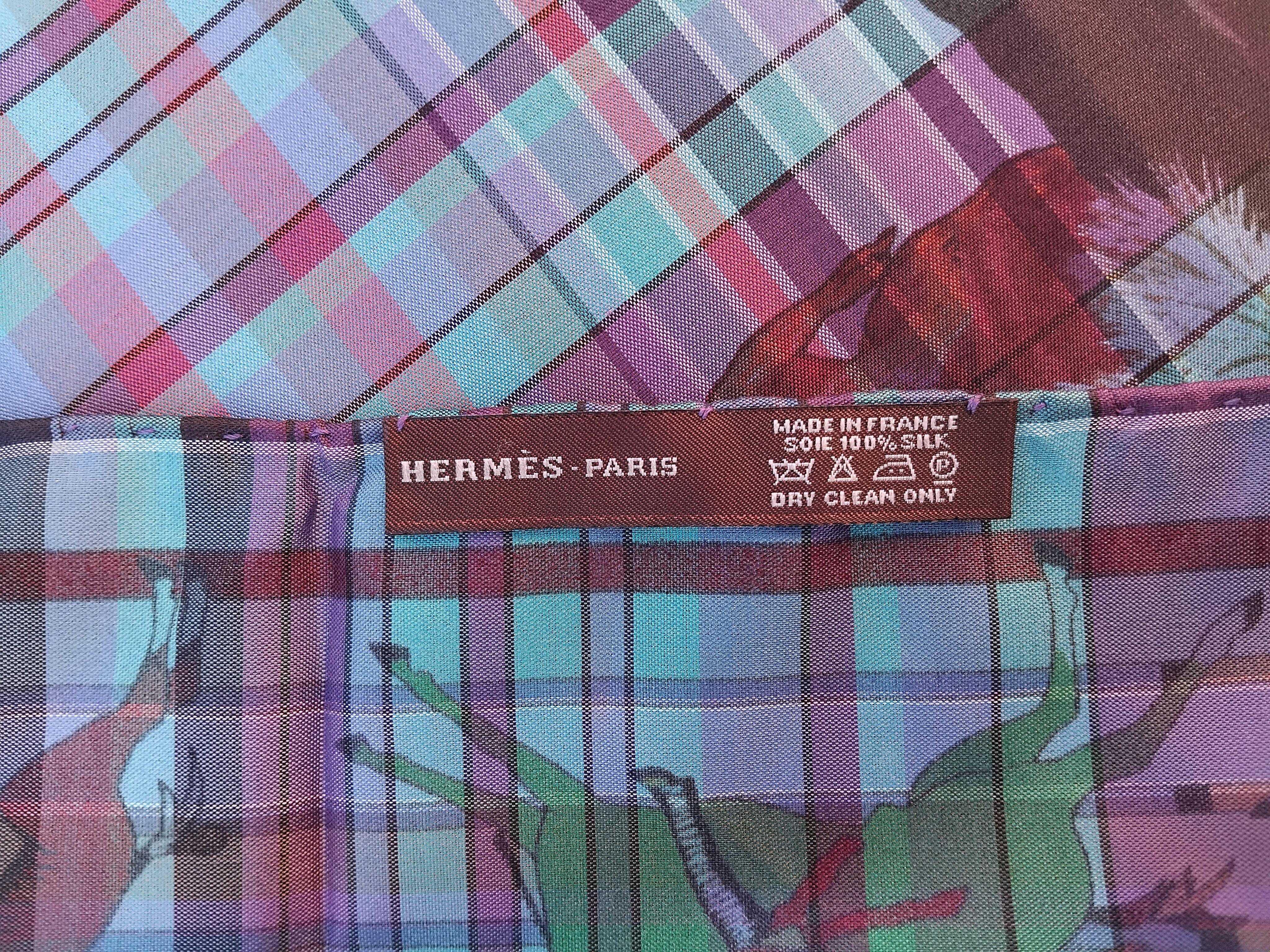Hermès Pani La Shar Pawnee Silk Scarf Pointu Madras Charms Kermit Oliver For Sale 4