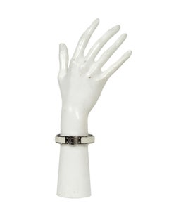 Hermes Pannacotta Cream Enamel/Palladium Charniere Narrow Hinged Bracelet sz S