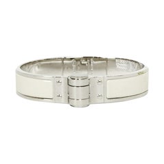 Hermes Pannacotta Cream Enamel/Palladium Charniere Narrow Hinged Bracelet sz S