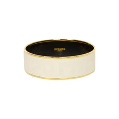 Hermes Pannacotta Cream/Goldtone Hermes Sellier Wide Enamel Bangle Bracelet sz70