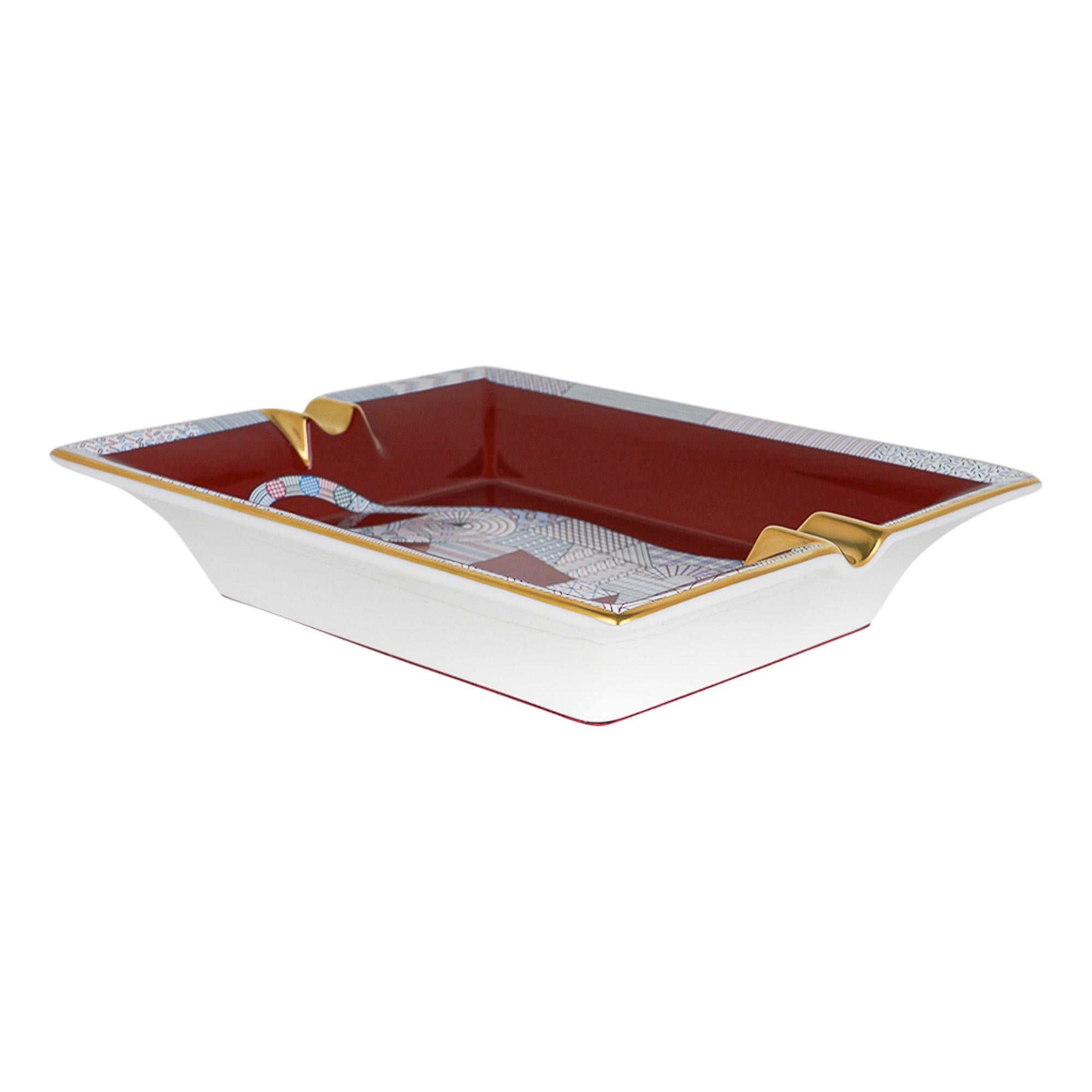 Hermes Panthera Deco Ashtray Porcelain Hand Painted Trim New w/ Box 5