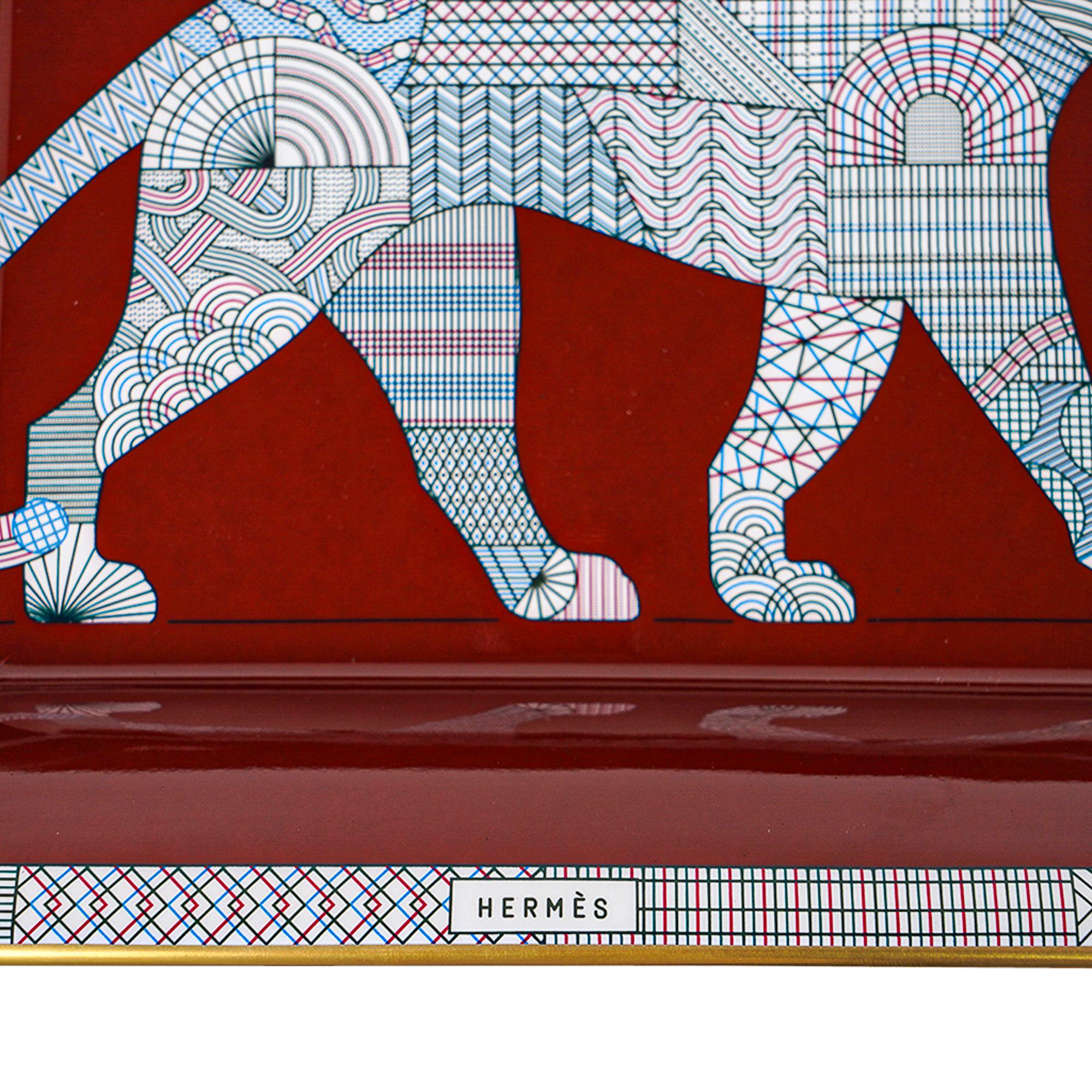 Brown Hermes Panthera Deco Ashtray Porcelain Hand Painted Trim New w/ Box