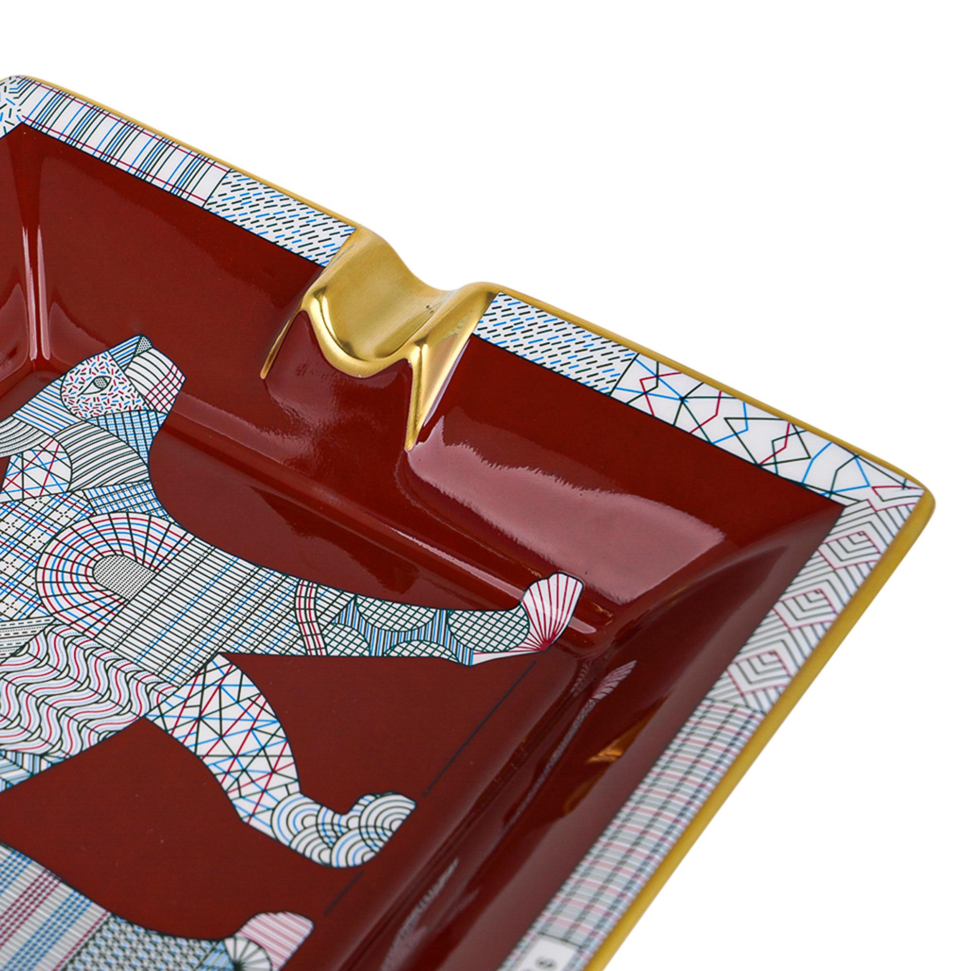 Hermes Panthera Deco Ashtray Porcelain Hand Painted Trim New w/ Box 1