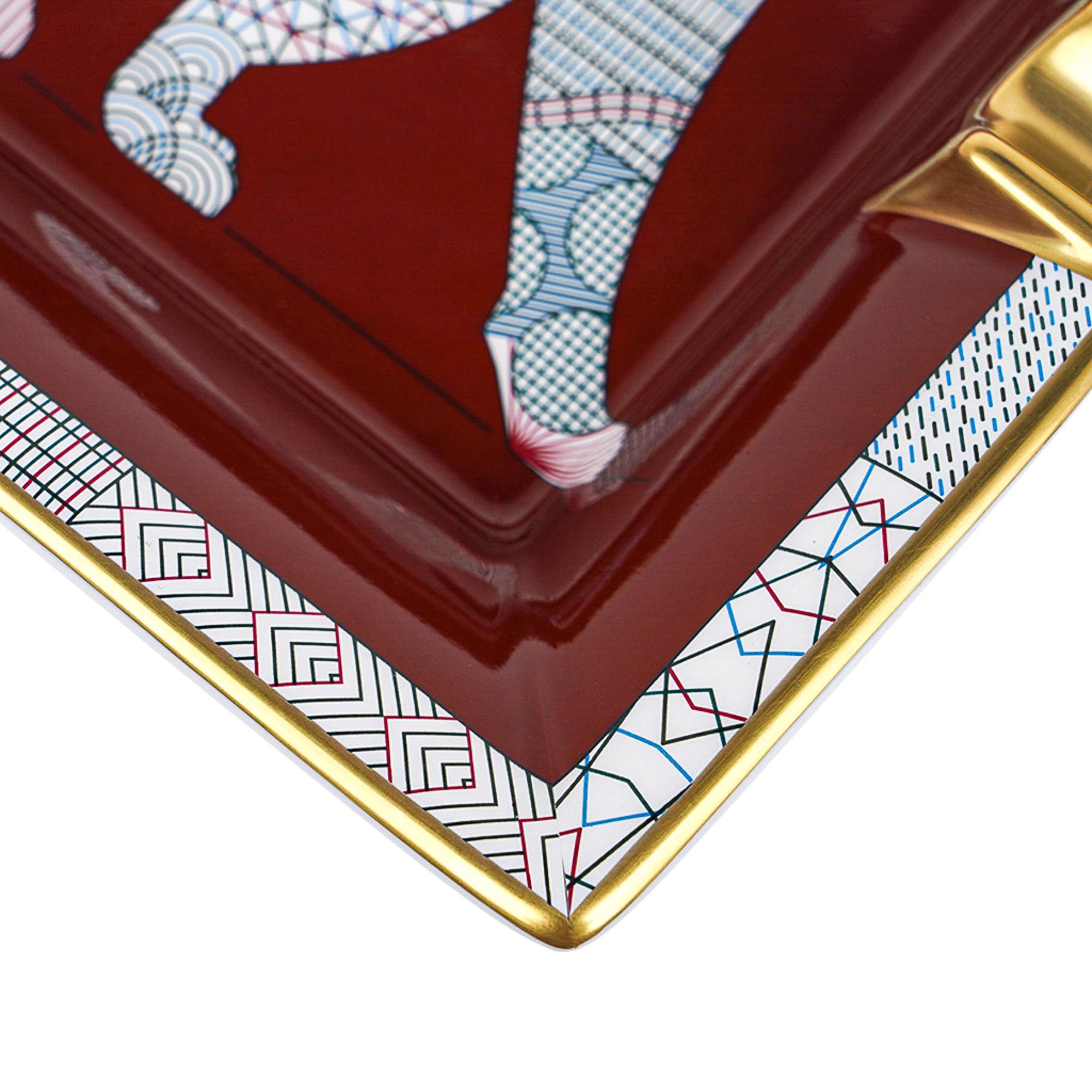 Hermes Panthera Deco Ashtray Porcelain Hand Painted Trim New w/ Box 3