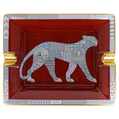 Hermes Panthera Deco Ashtray Porcelain Hand Painted Trim New w/ Box