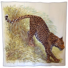 HERMÈS "PANTHERA PARDUS" Cashmere and silk shawl scarf 140 cm - Robert Dallet