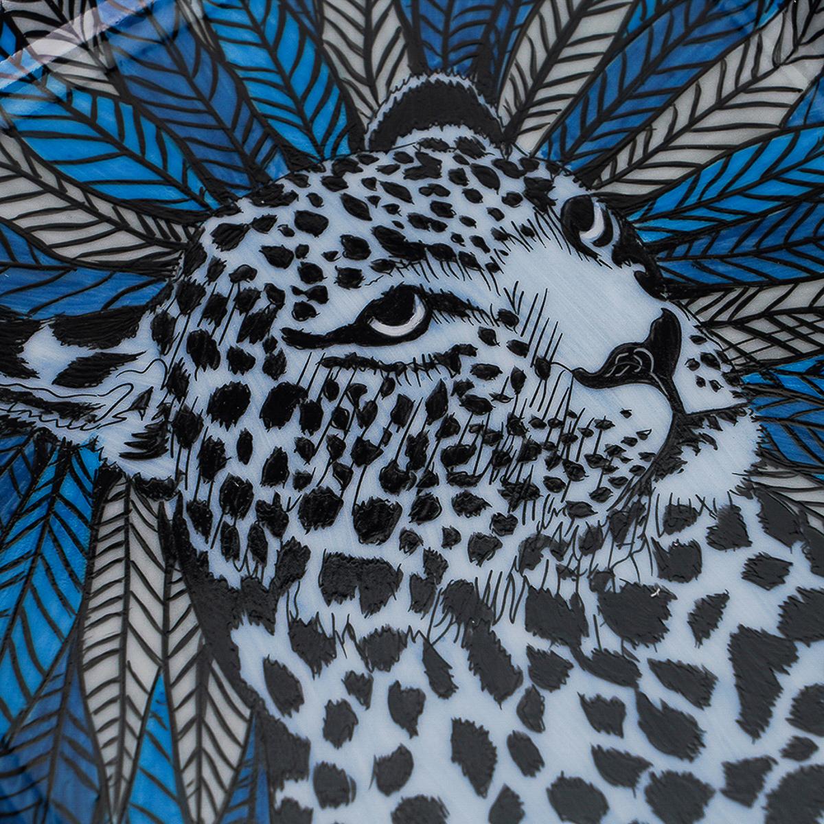 Hermes Panthere Aura Bleu Nuit Bandeja de cambio de porcelana pintada a mano Negro