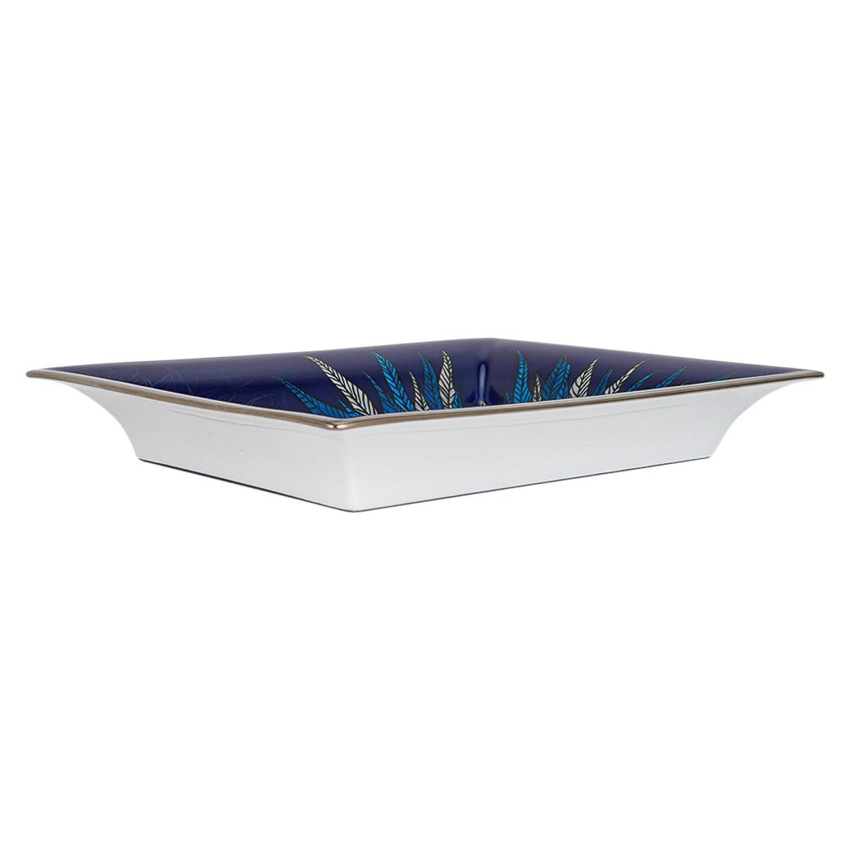 Hermes Panthere Aura Bleu Nuit Hand Painted Change Tray Porcelain For Sale 2