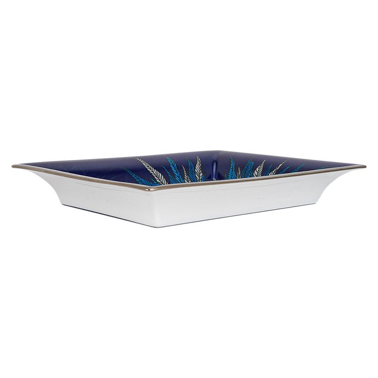 Hermes Panthere Aura Bleu Nuit Hand Painted Change Tray Porcelain For Sale  at 1stDibs