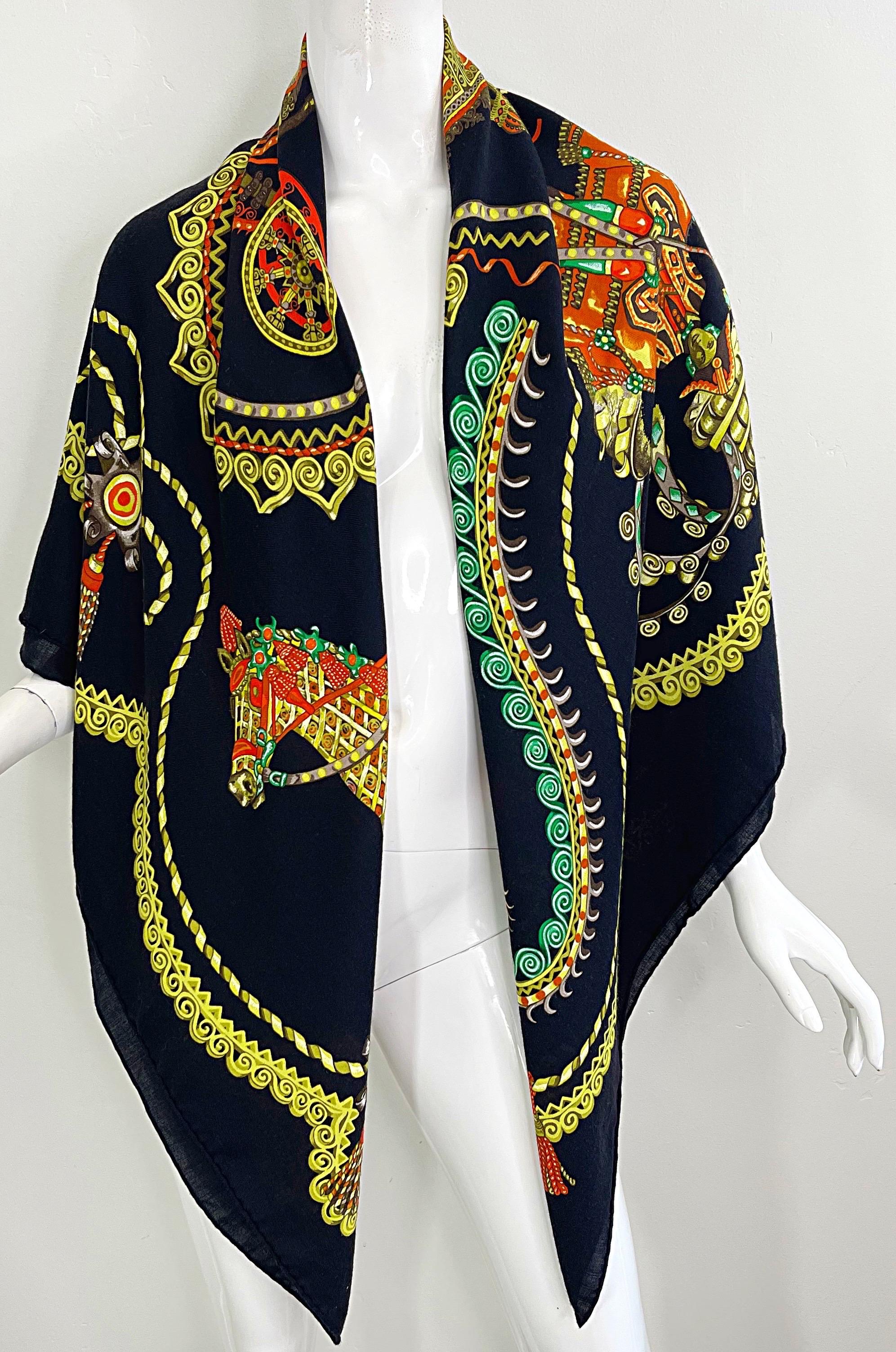 Hermes Paperoles Huge Cashmere and Silk Rare Vintage Shawl Scarf Wrap Throw 10