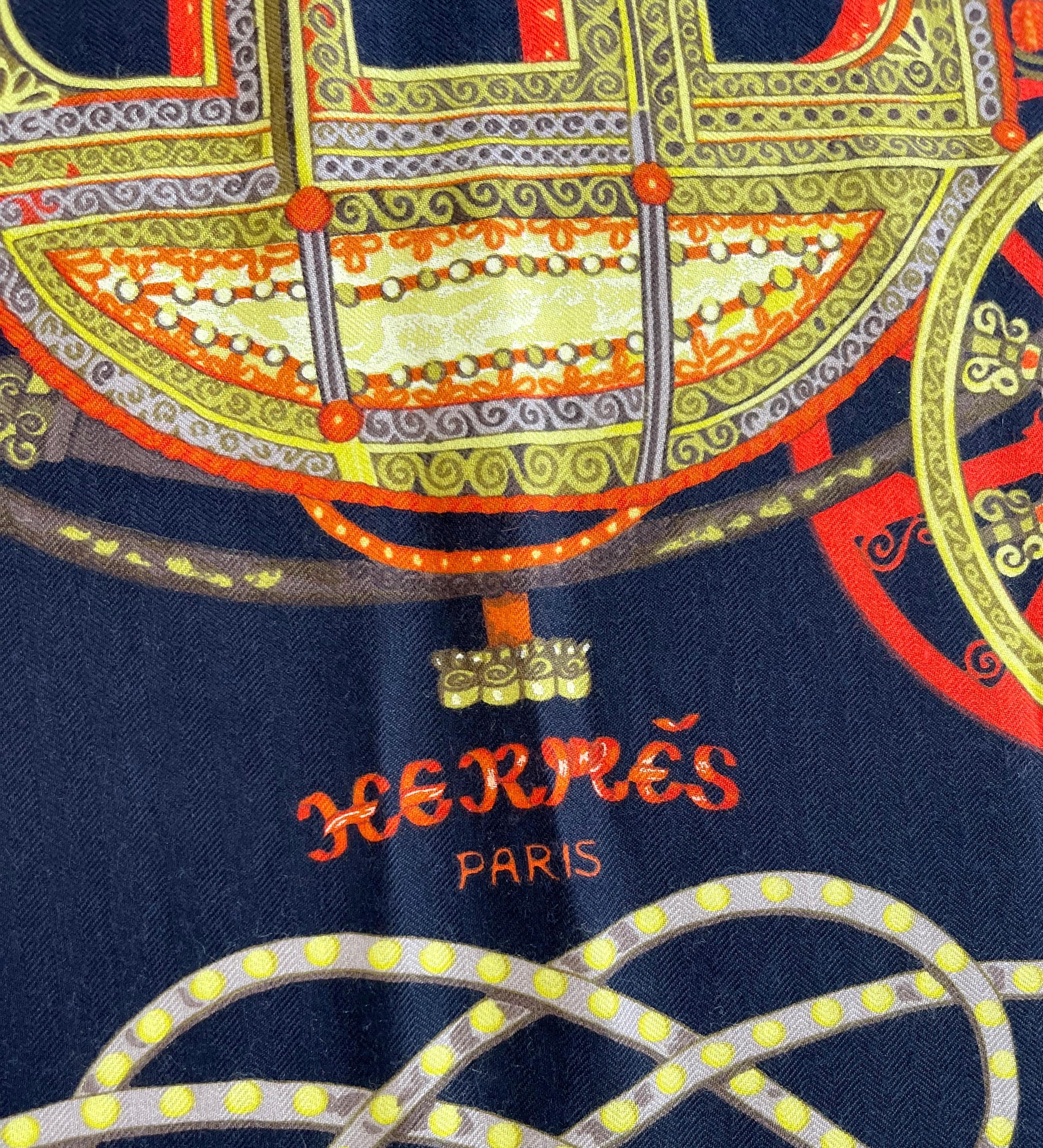Hermes Paperoles Huge Cashmere and Silk Rare Vintage Shawl Scarf Wrap Throw 12