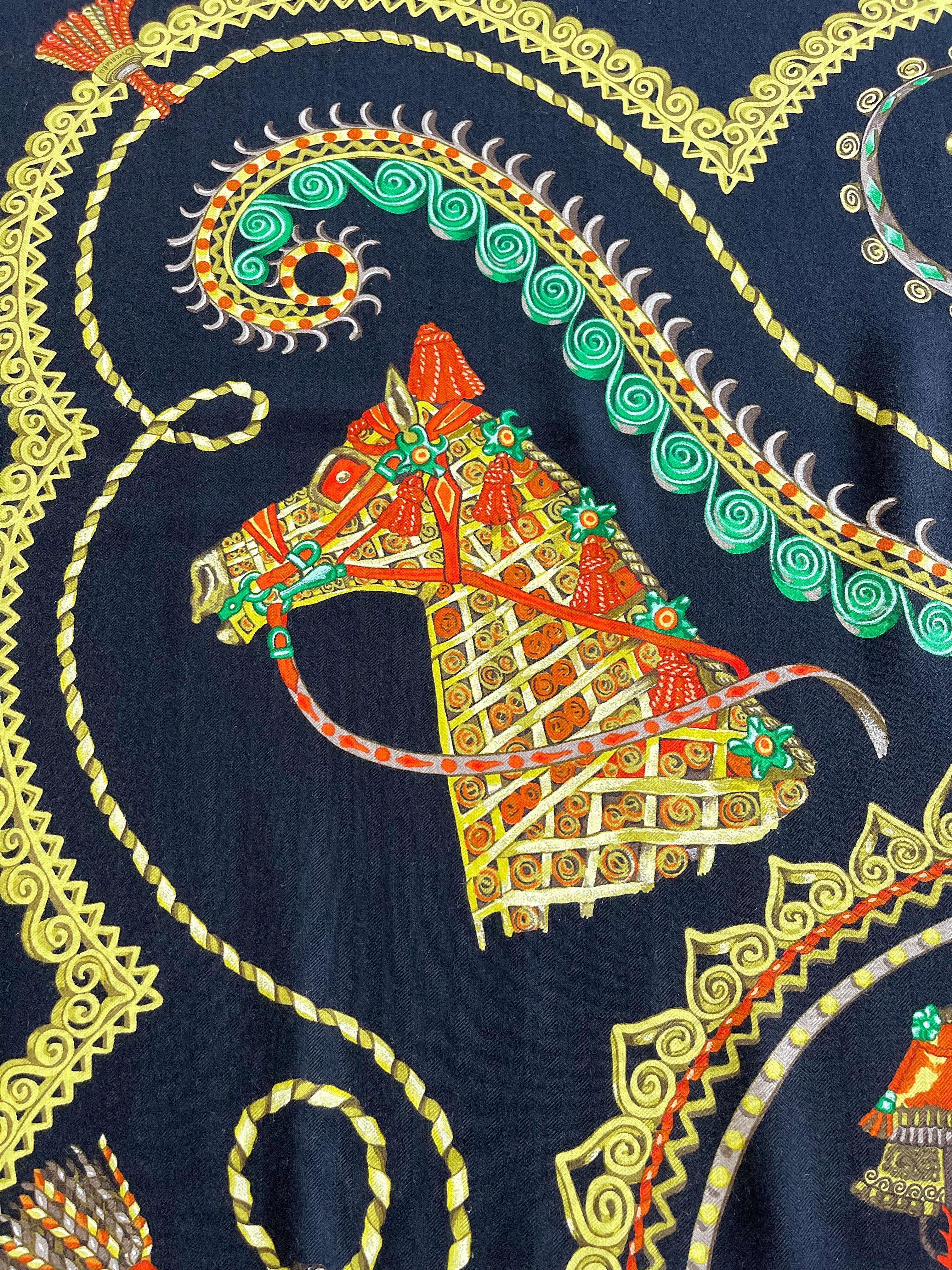 Hermes Paperoles Huge Cashmere and Silk Rare Vintage Shawl Scarf Wrap Throw 13