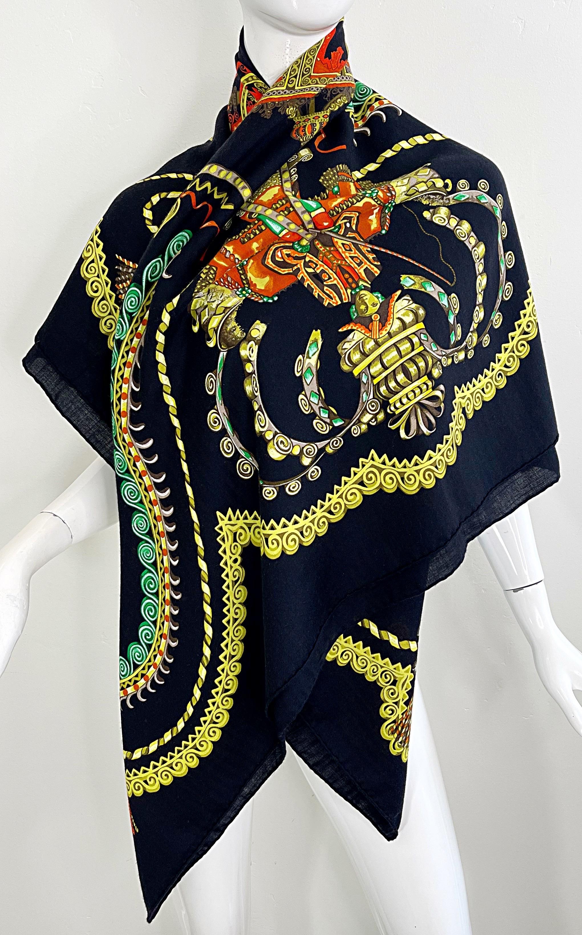 Women's or Men's Hermes Paperoles Huge Cashmere and Silk Rare Vintage Shawl Scarf Wrap Throw
