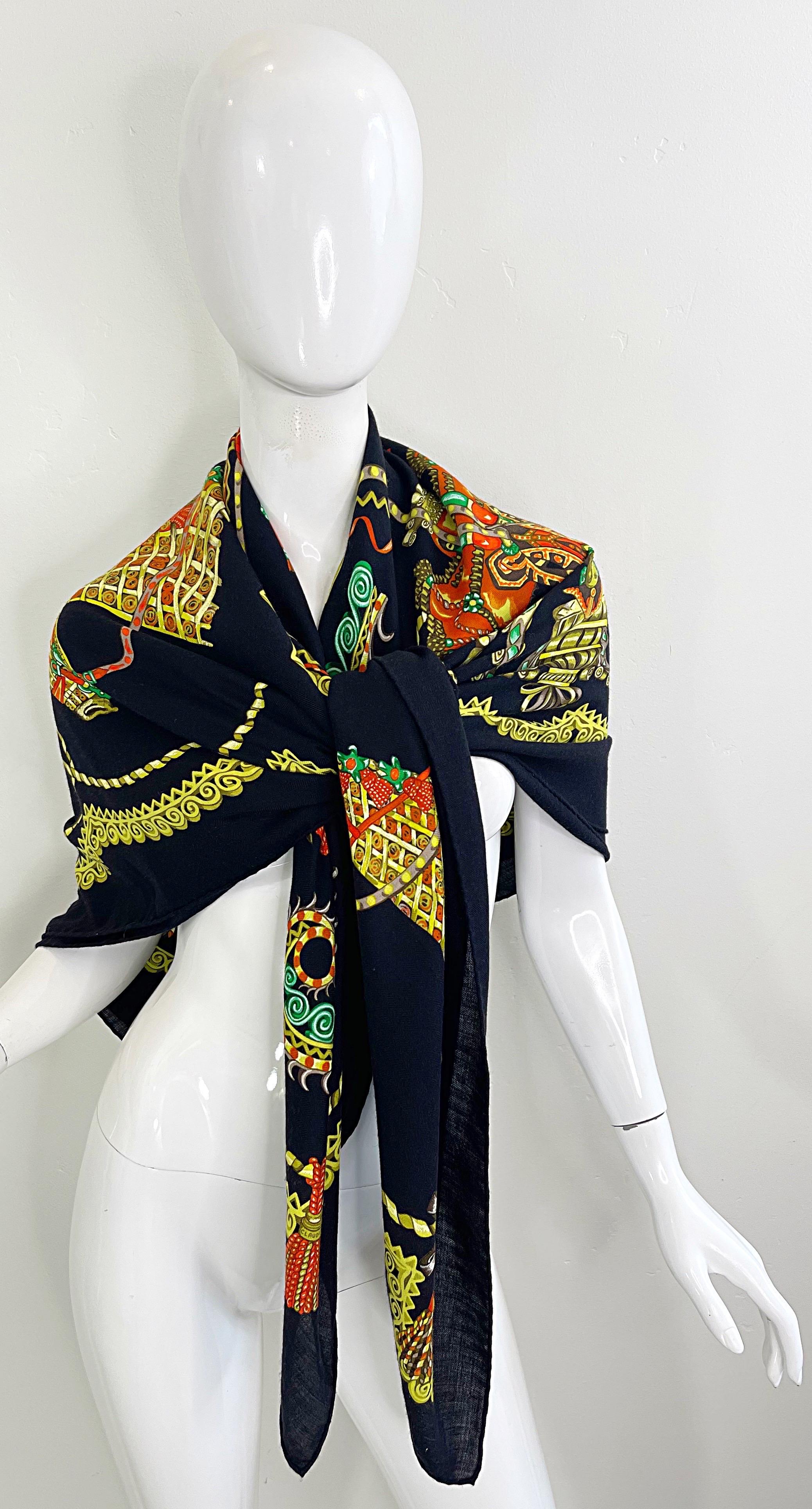 Hermes Paperoles Huge Cashmere and Silk Rare Vintage Shawl Scarf Wrap Throw 1
