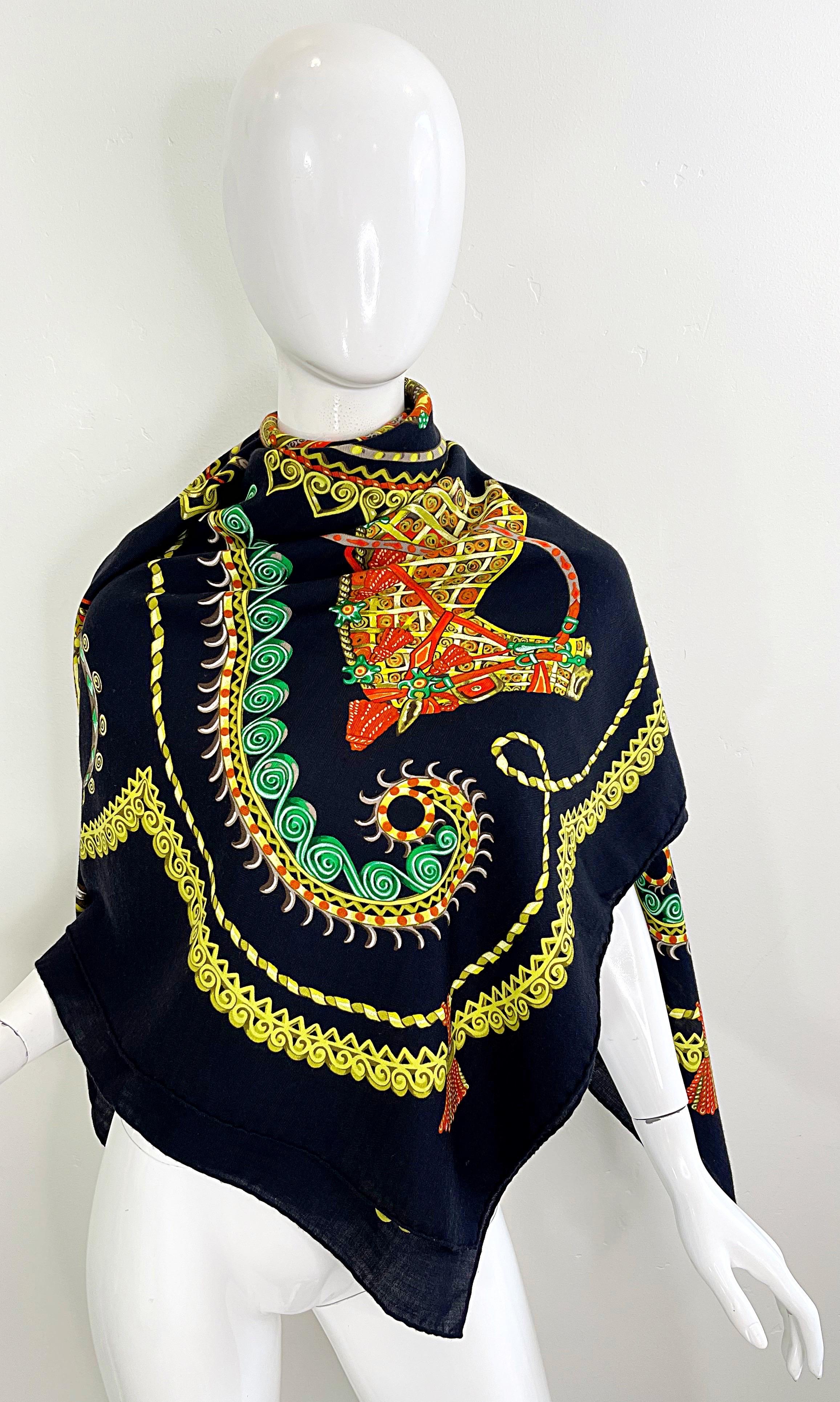 Hermes Paperoles Huge Cashmere and Silk Rare Vintage Shawl Scarf Wrap Throw 2