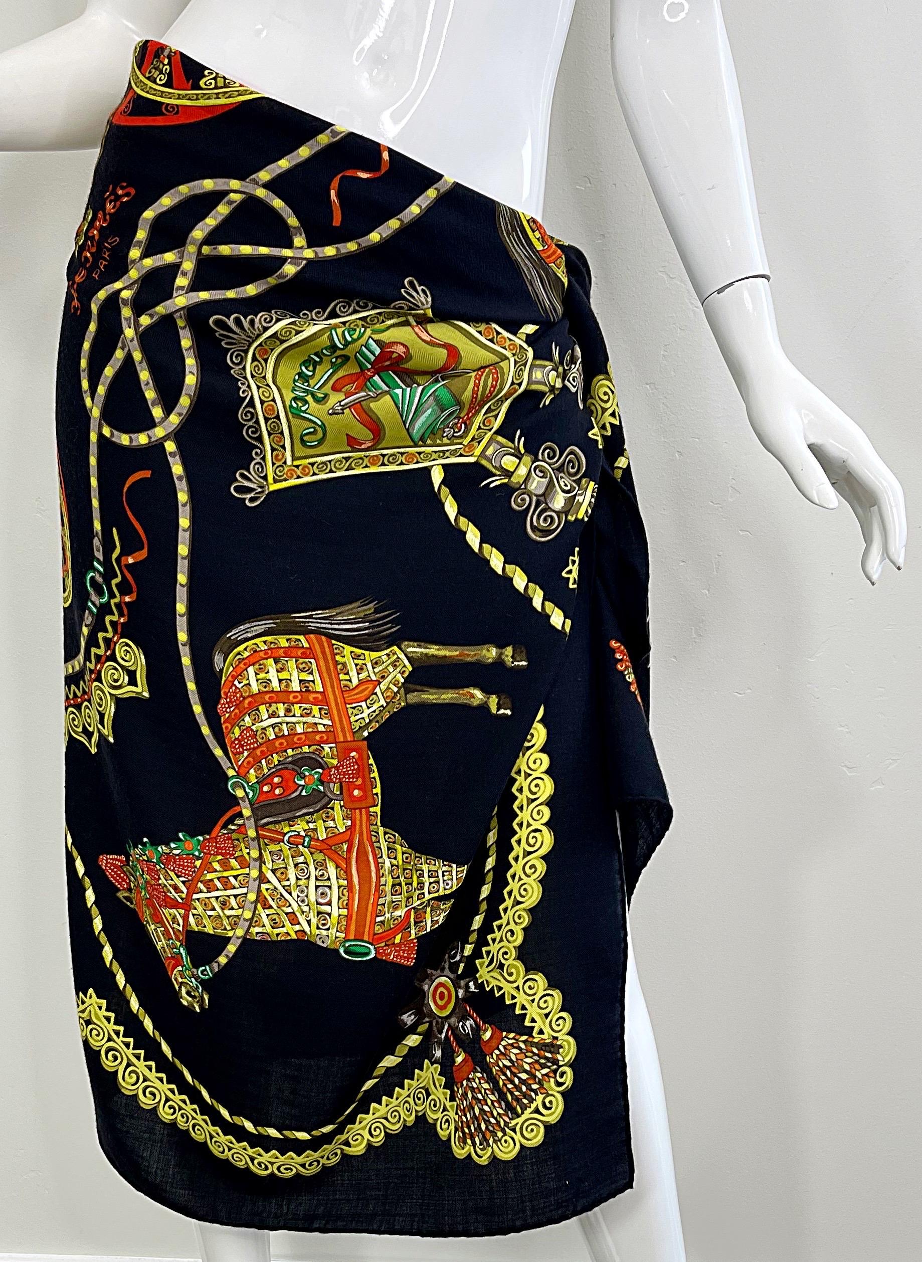Hermes Paperoles Huge Cashmere and Silk Rare Vintage Shawl Scarf Wrap Throw 4