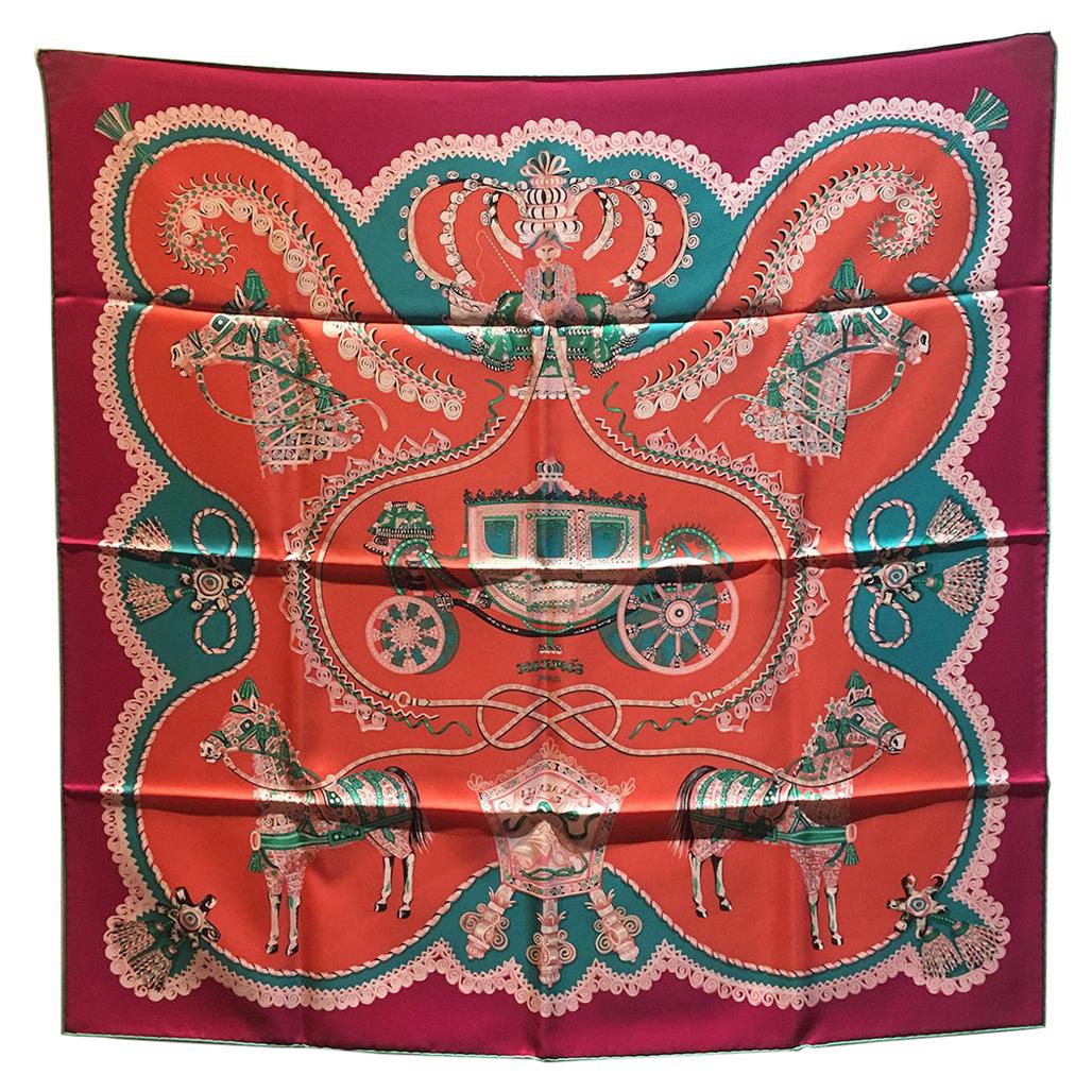 Hermes Paperoles Silk Scarf in Magenta & Coral 