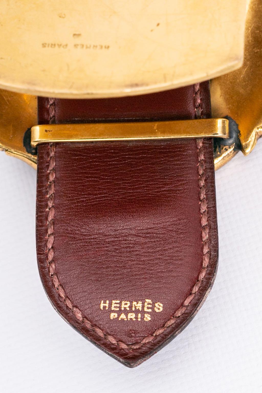 Hermes Paperweight Leather and Gold Plate Belt Buckle  For Sale 5