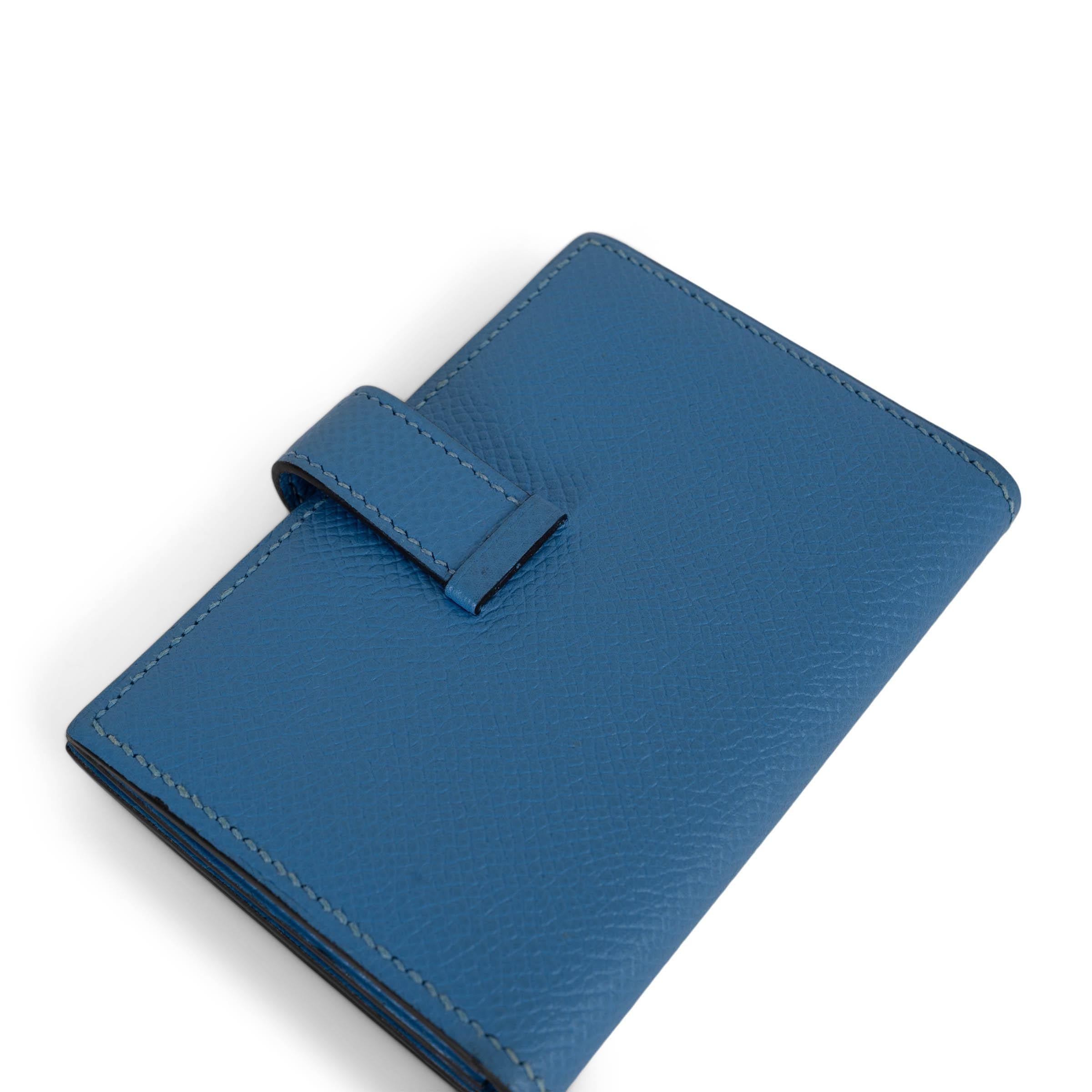 Donna HERMES Paradis blu Epsom pelle BEARN MINI Portafoglio Phw in vendita