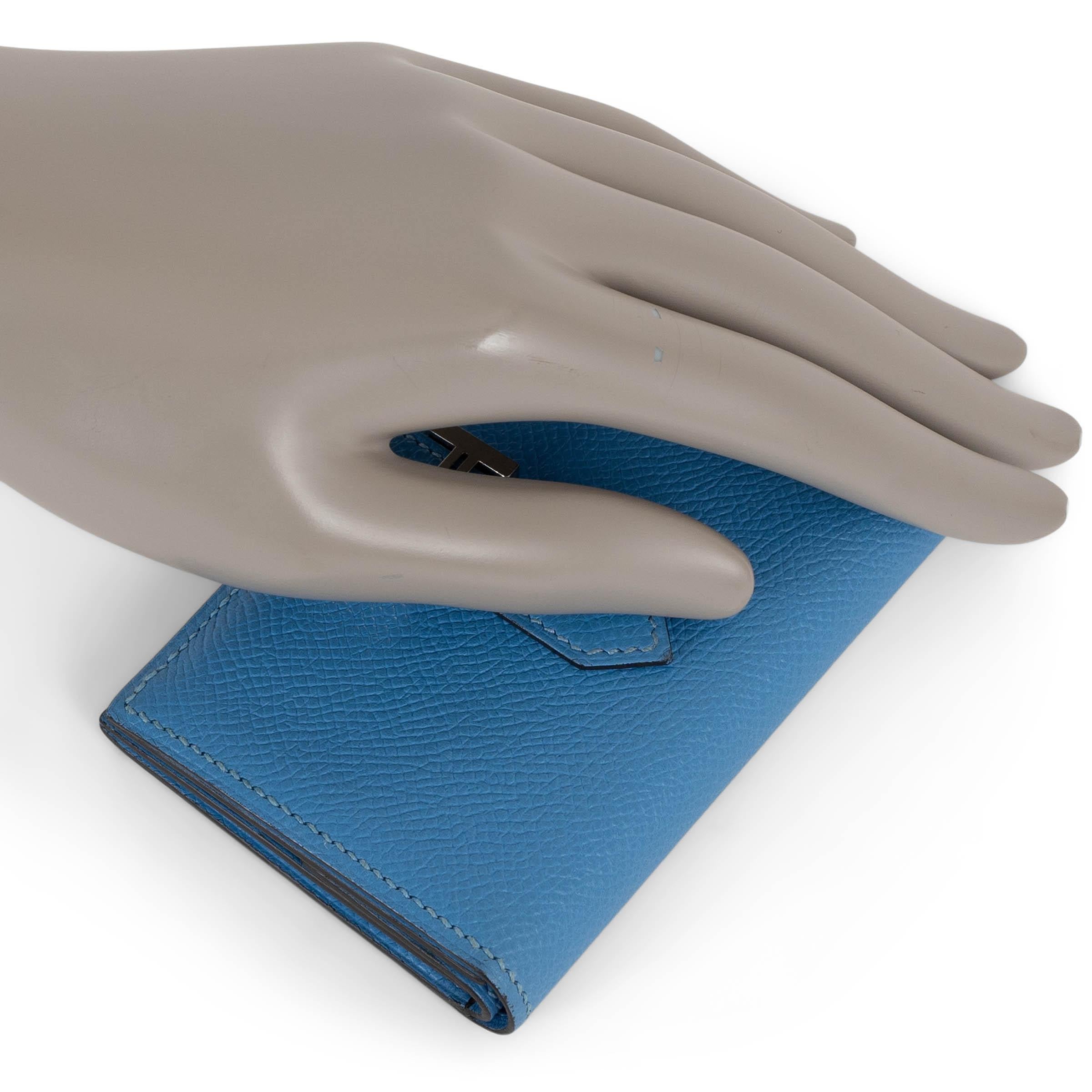 HERMES Paradis blu Epsom pelle BEARN MINI Portafoglio Phw in vendita 4