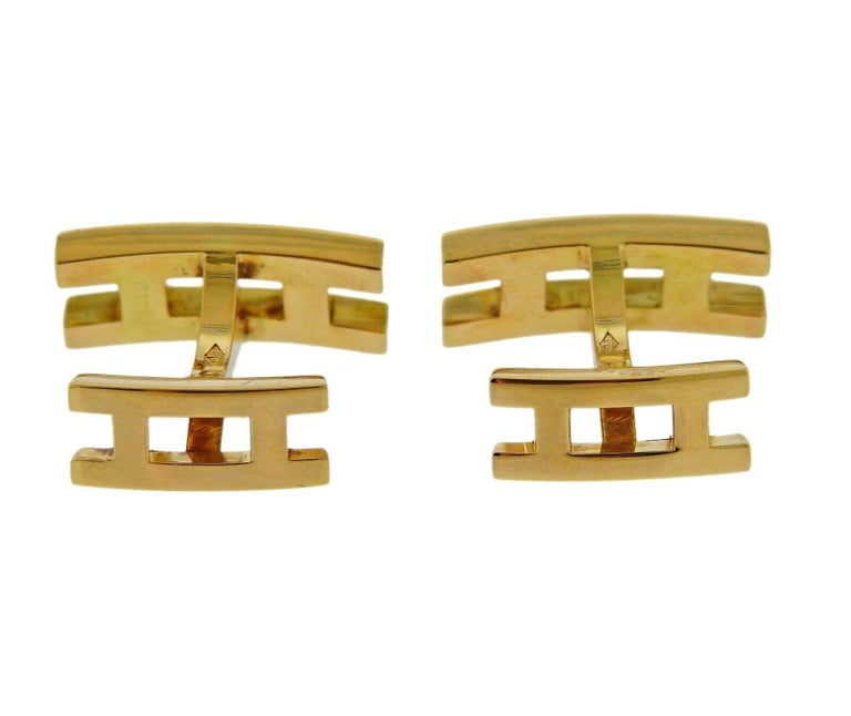 Hermes Parallele 18k Gold Cufflinks For Sale at 1stDibs
