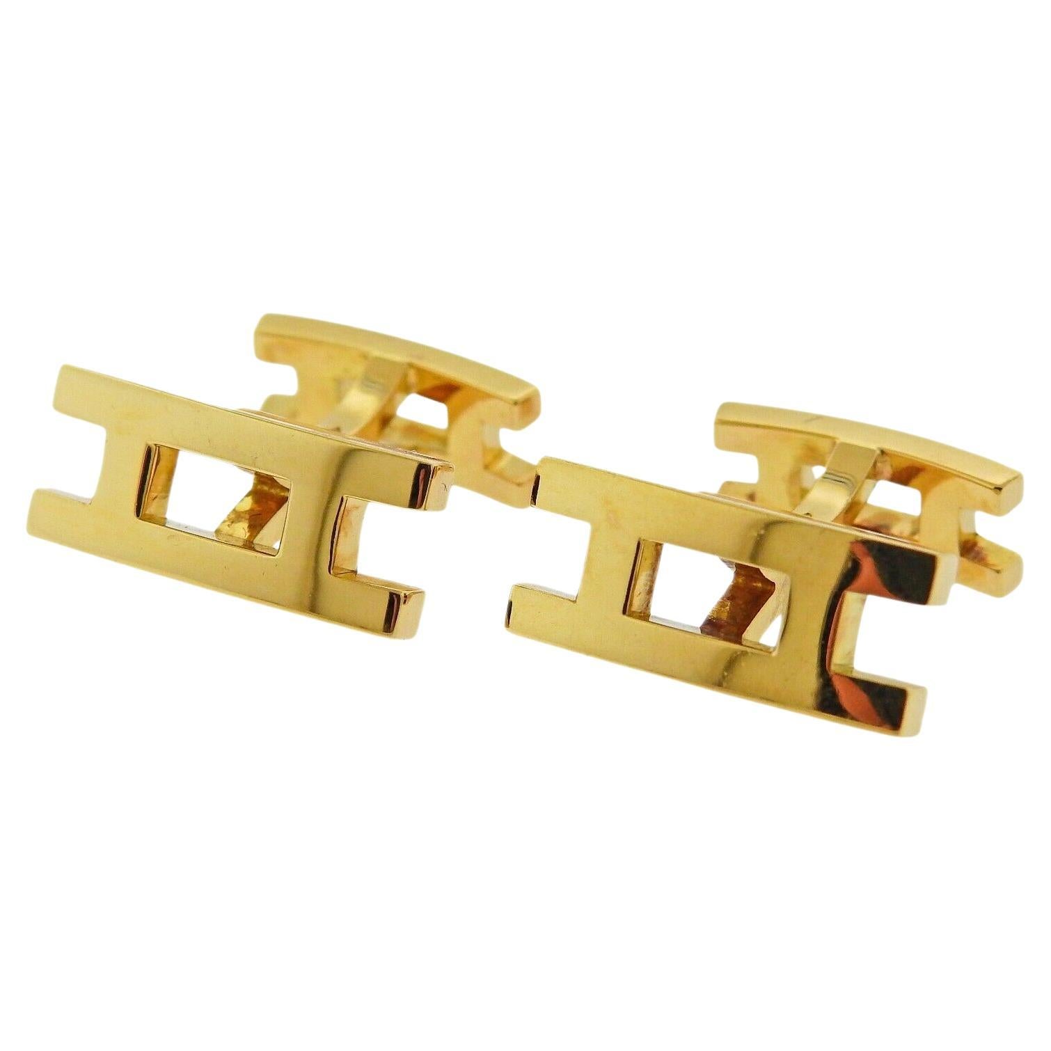 Hermes Parallele 18k Gold Cufflinks For Sale