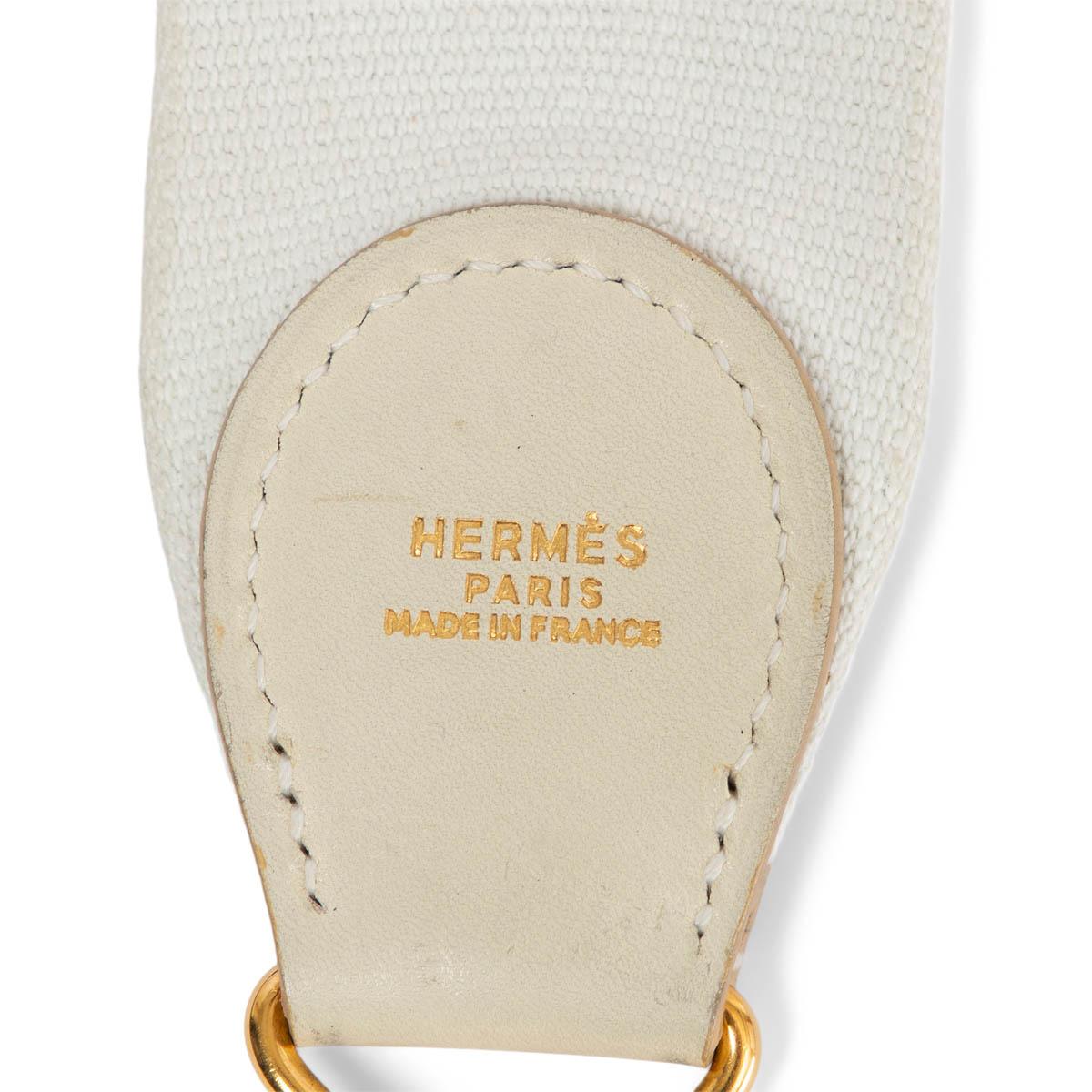 Women's HERMES Parchemin Box leather & canvas SANGLE KELLY 50mm Bag Strap