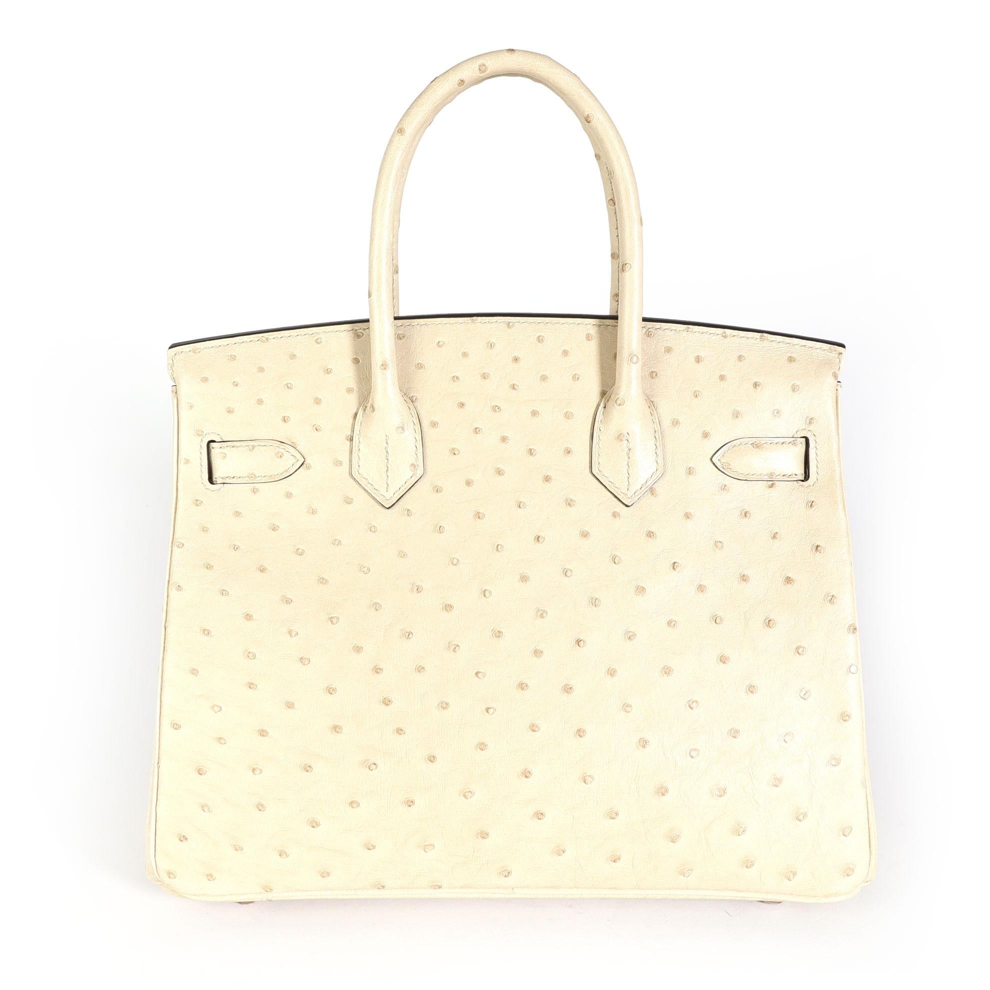 Listing Title: Hermès Parchemin Ostrich Birkin 30 RGHW
SKU: 114206
Condition: Pre-owned (3000)
Handbag Condition: Excellent
Condition Comments: Excellent Condition. Plastic on feet. Scratching to hardware. No other visible signs of wear. Please