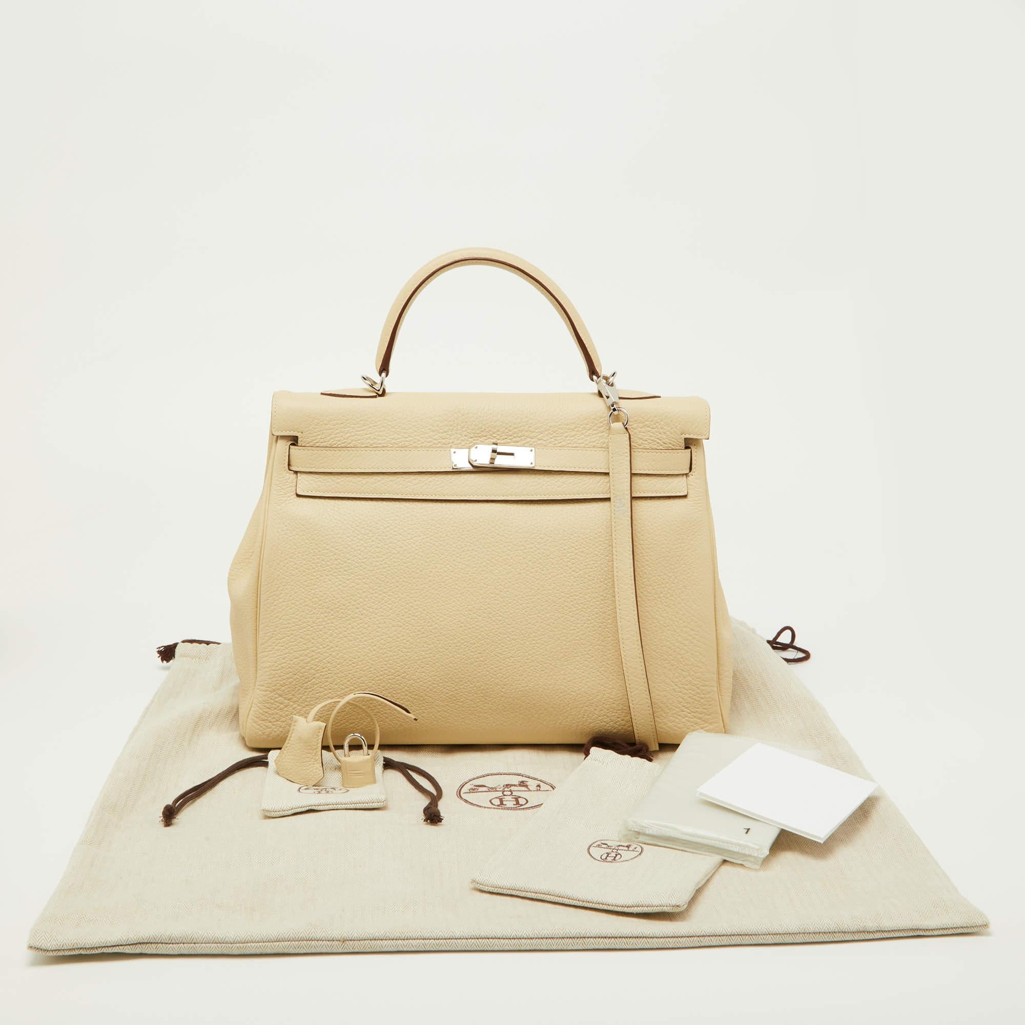 Hermes Parchemin Taurillon Leather Palladium Finish Kelly Retourne 35 Bag 11