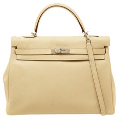 Hermes Parchemin Taurillon Leather Palladium Finish Kelly Retourne 35 Bag