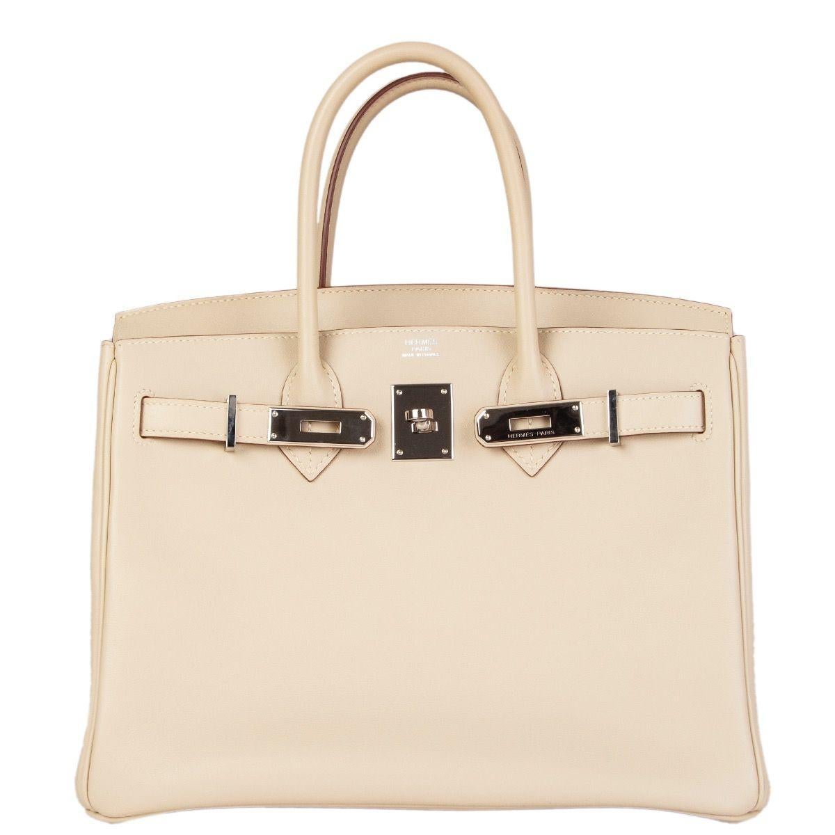 HERMES Parchemin white pink Swift leather & Palladium BIRKIN 30 Bag In Excellent Condition In Zürich, CH