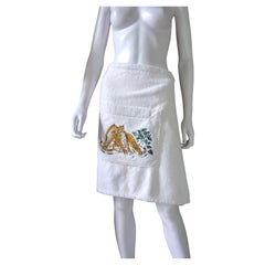 HERMÈS - Paréo vintage en coton éponge avec broderie animalière