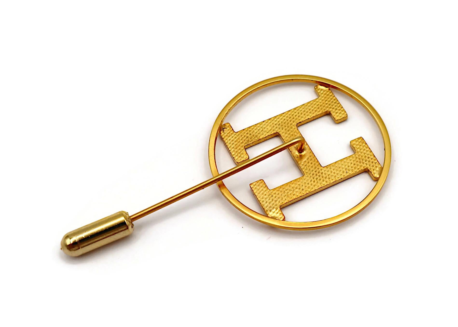 HERMES PARFUMS Vintage Gold Tone H Lapel Pin Brooch 2