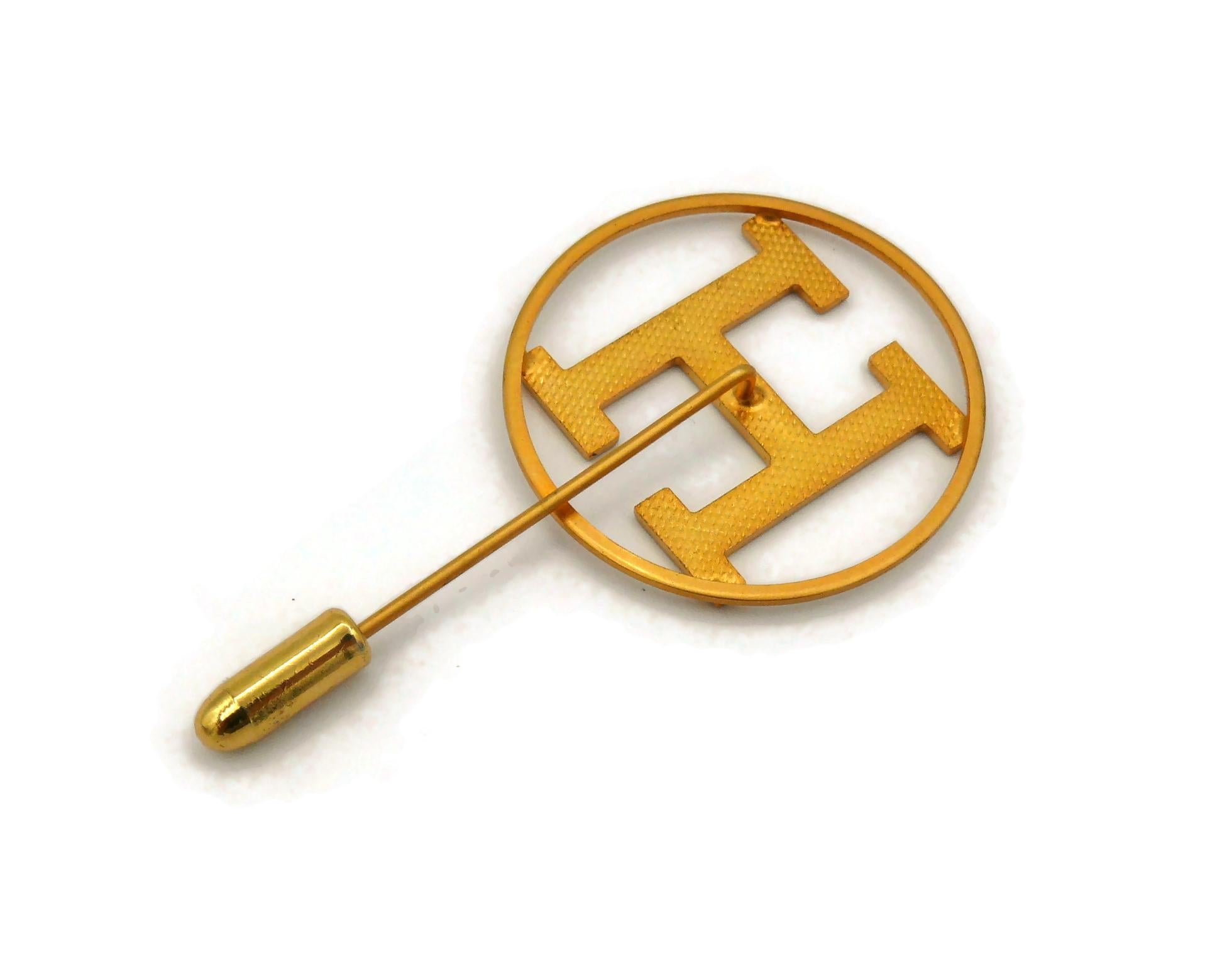 Women's or Men's HERMES PARFUMS Vintage Gold Tone H Lapel Pin Brooch