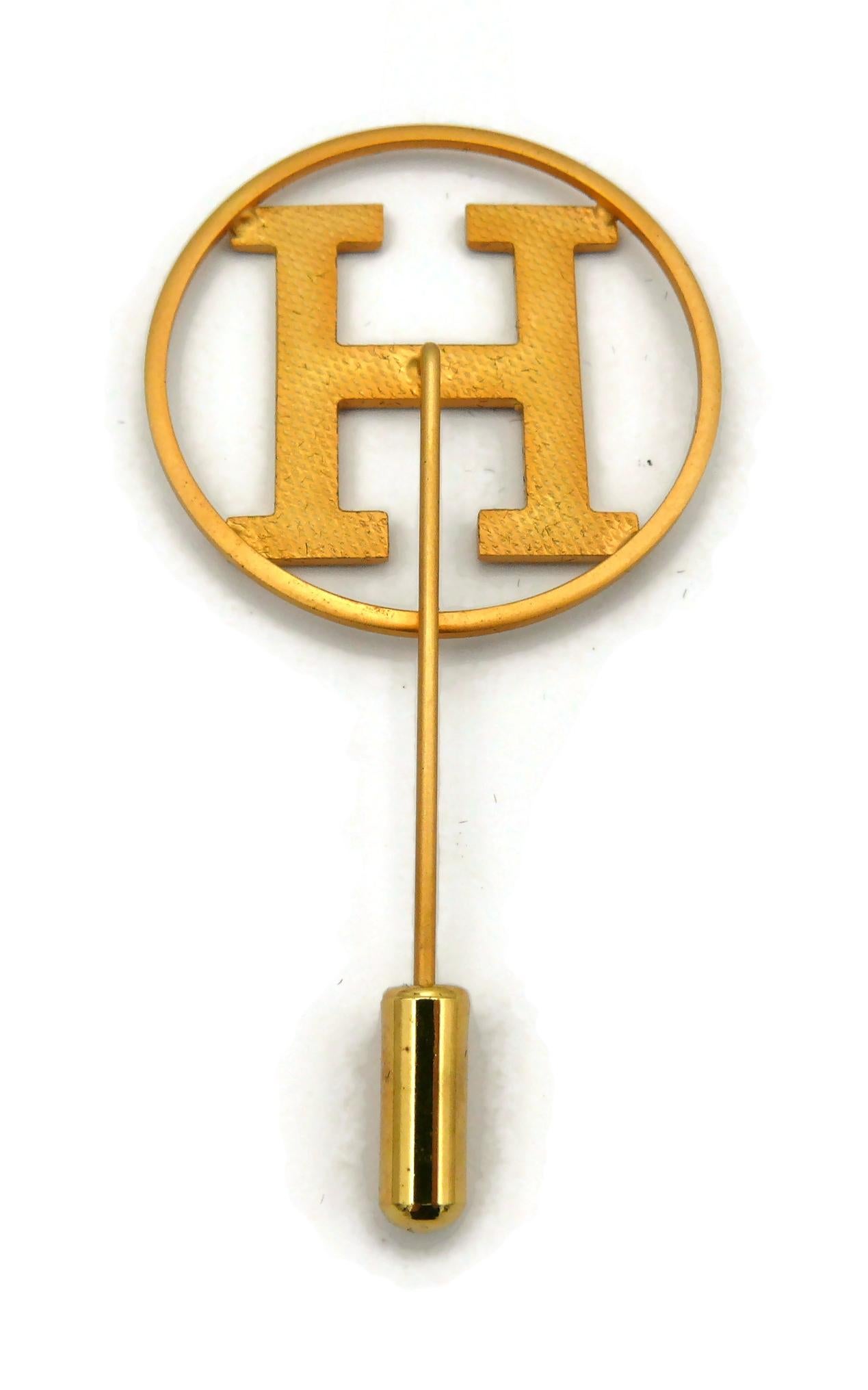 Women's or Men's HERMES PARFUMS Vintage Gold Tone H Lapel Pin Brooch