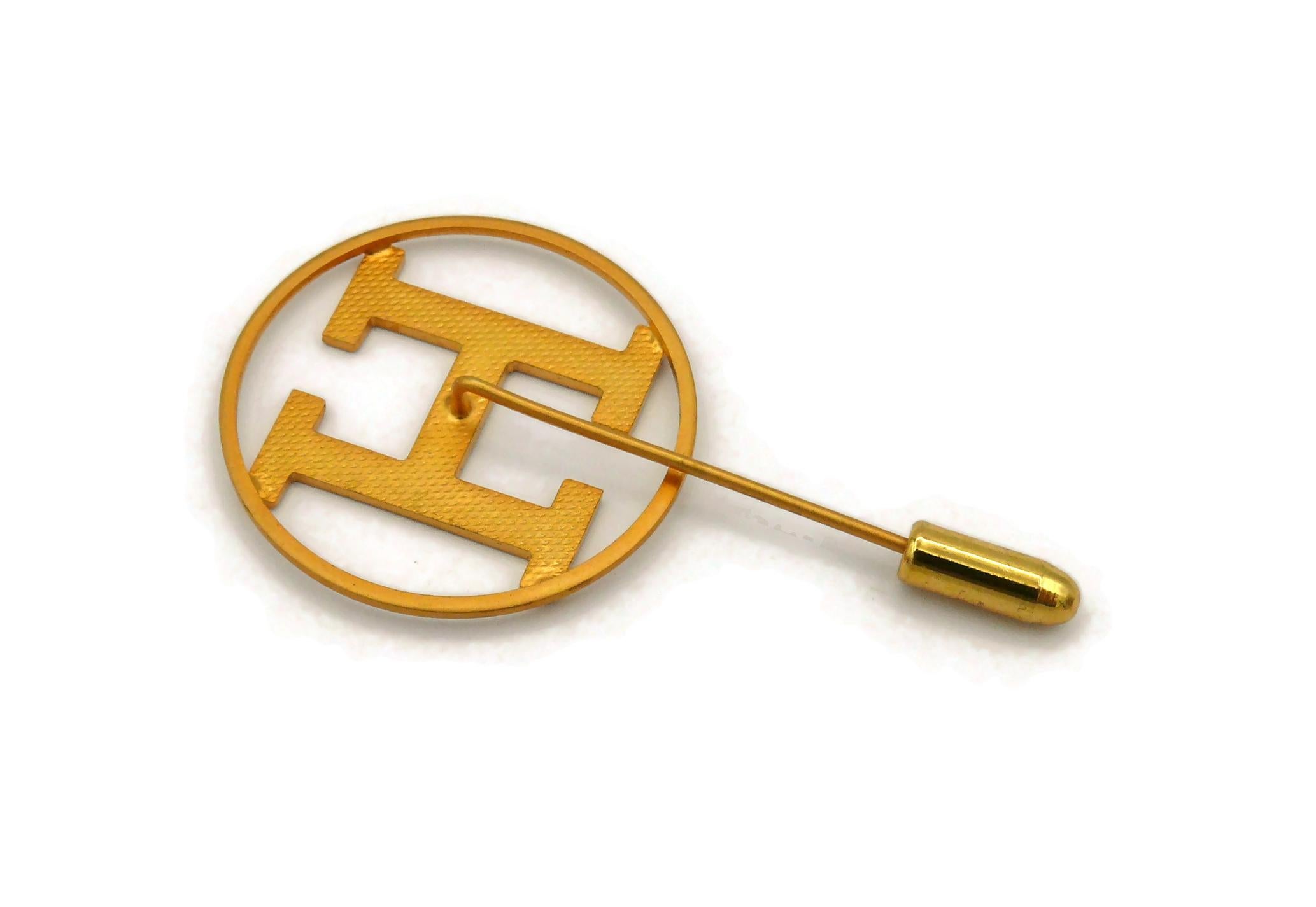 HERMES PARFUMS Vintage Gold Tone H Lapel Pin Brooch 1