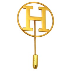 HERMES PARFUMS Vintage Gold Tone H Lapel Pin Brooch