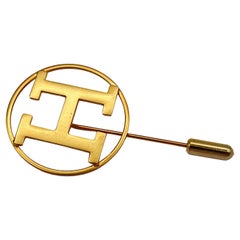 HERMES PARFUMS Vintage Gold Tone H Lapel Pin Brooch