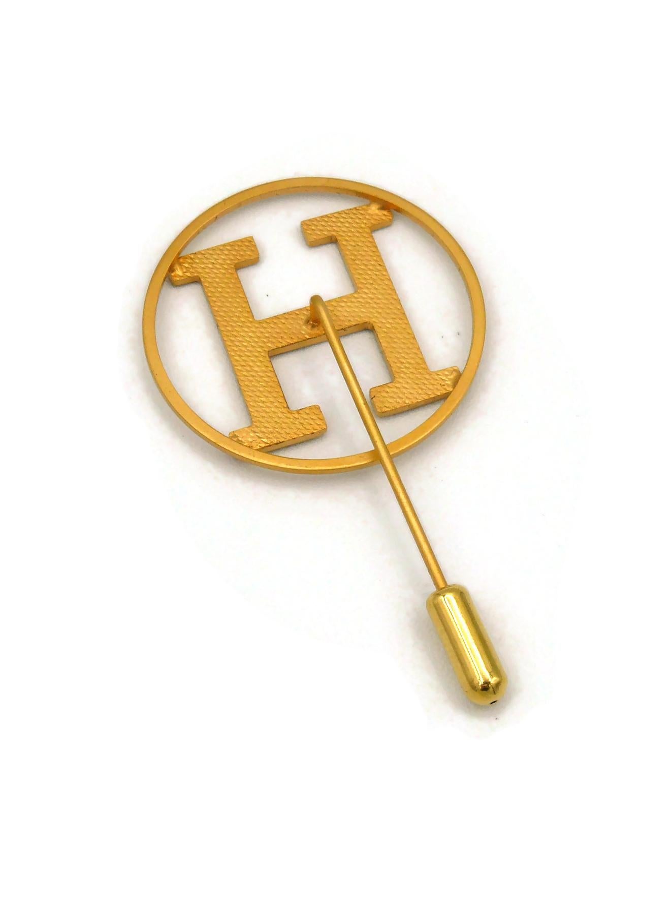 Hermes Parfums Vintage Gold Toned H Lapel Pin Brooch 1