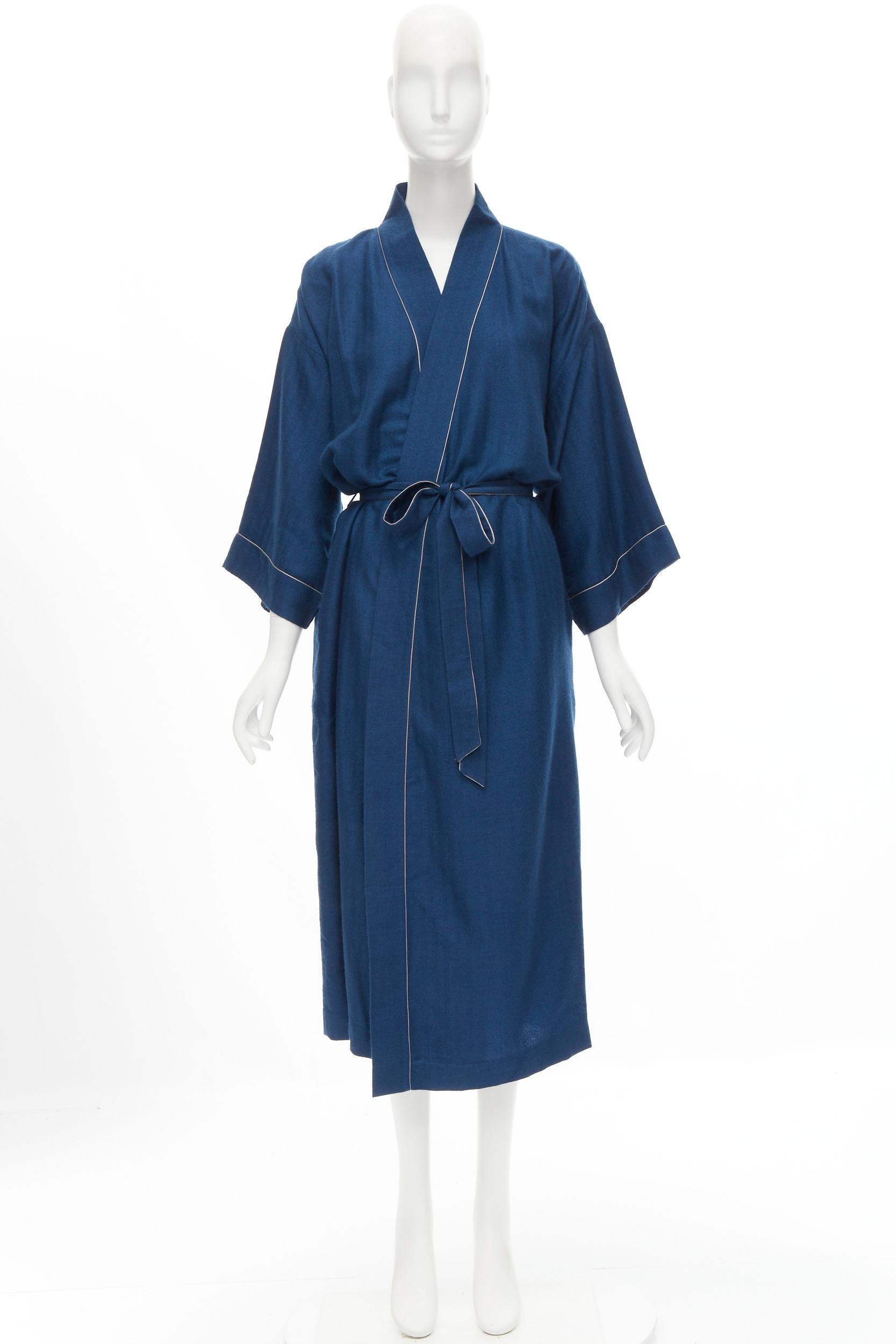 HERMES Paris 100% cashmere hand woven suede leather H logo belted robe L 2