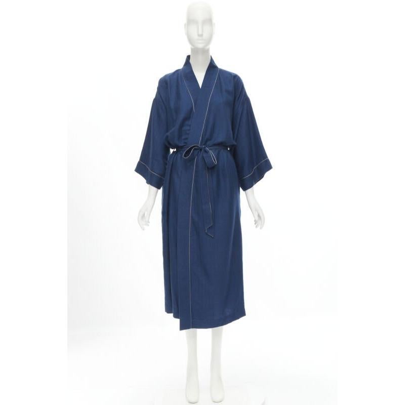 HERMES Paris 100% cashmere hand woven suede leather H logo belted robe L For Sale 5
