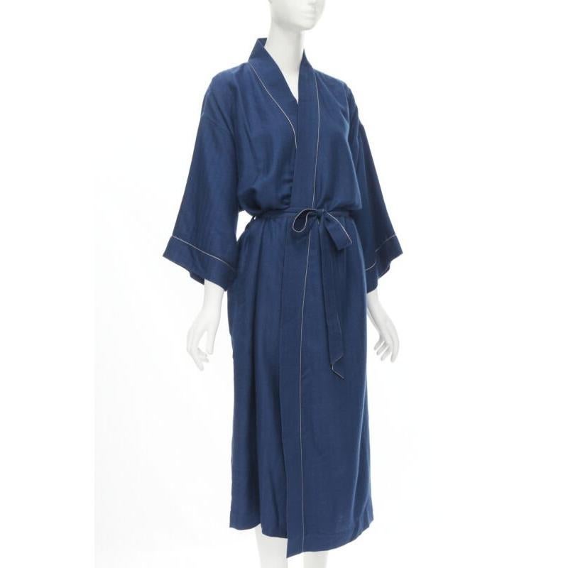 Purple HERMES Paris 100% cashmere hand woven suede leather H logo belted robe L For Sale