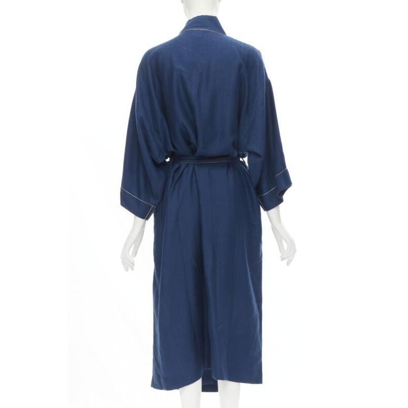 Women's HERMES Paris 100% cashmere hand woven suede leather H logo belted robe L For Sale