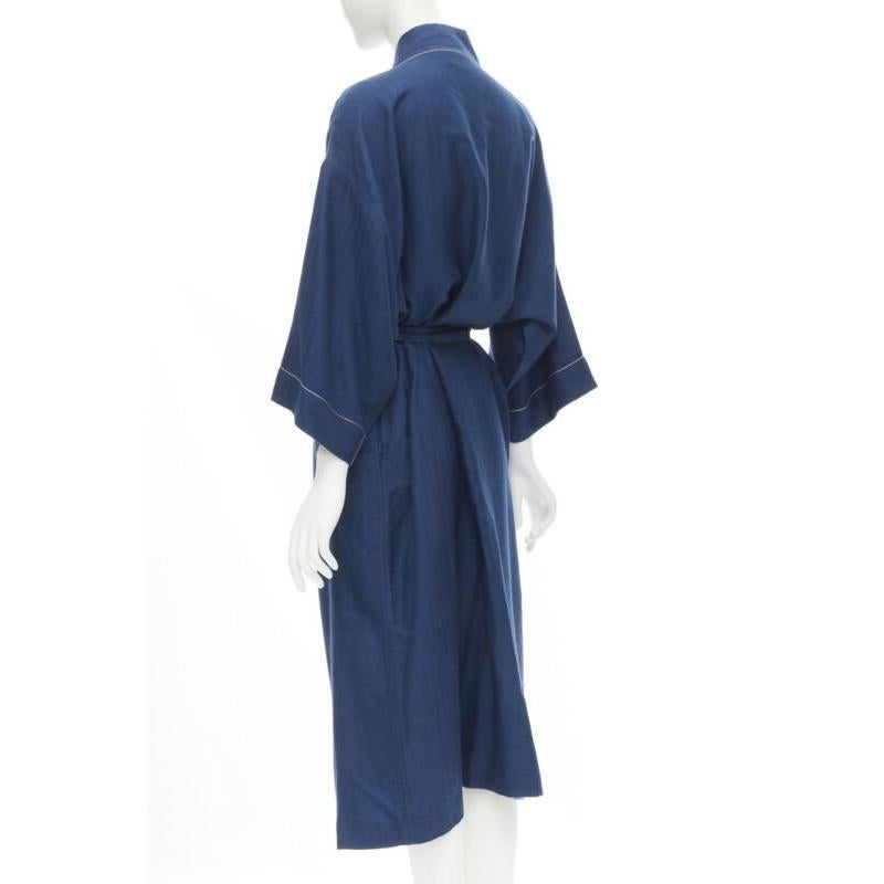 HERMES Paris 100% cashmere hand woven suede leather H logo belted robe L For Sale 1