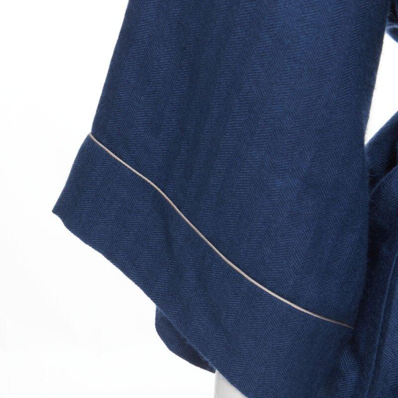 HERMES Paris 100% cashmere hand woven suede leather H logo belted robe L For Sale 3