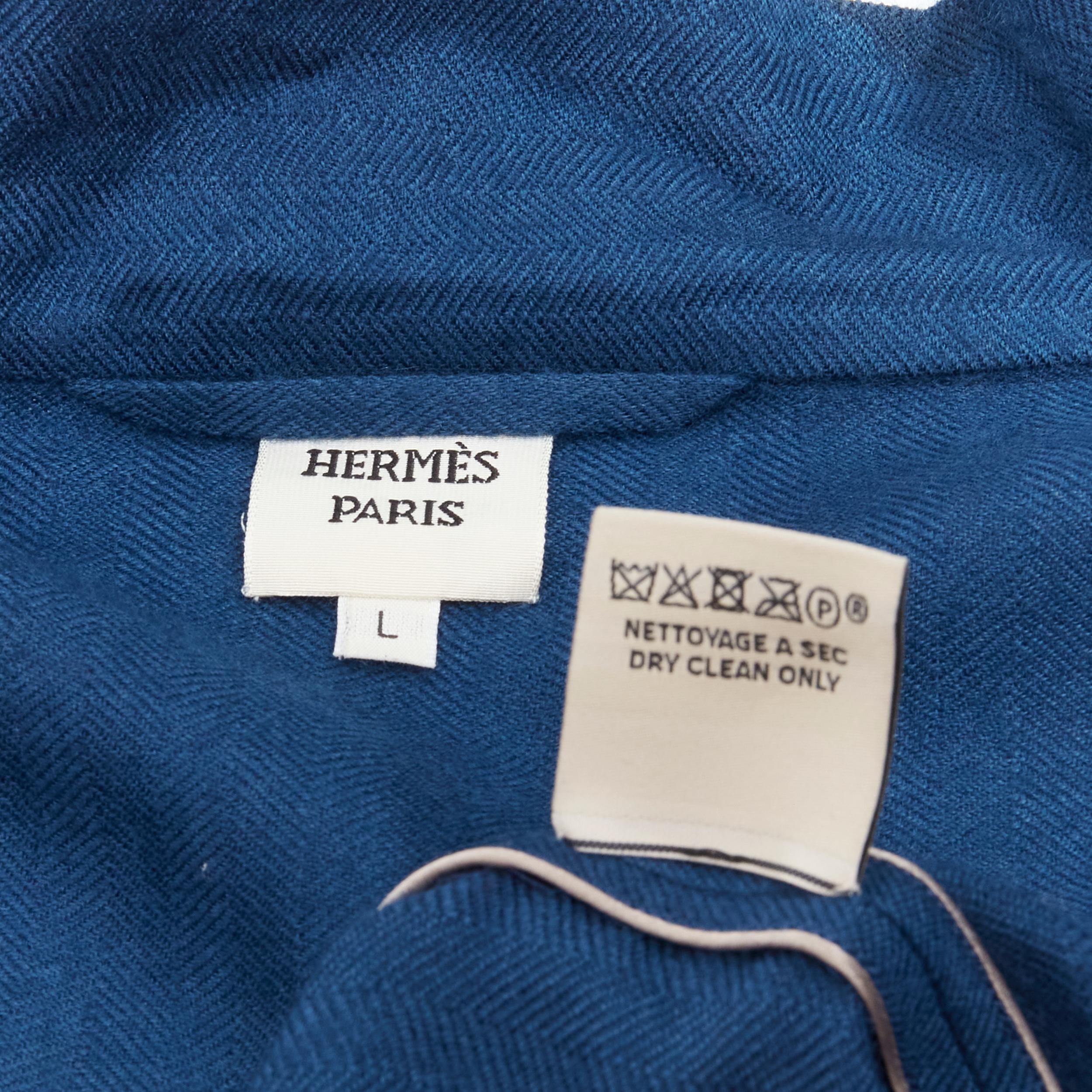 HERMES Paris 100% cashmere hand woven suede leather H logo belted robe L 1