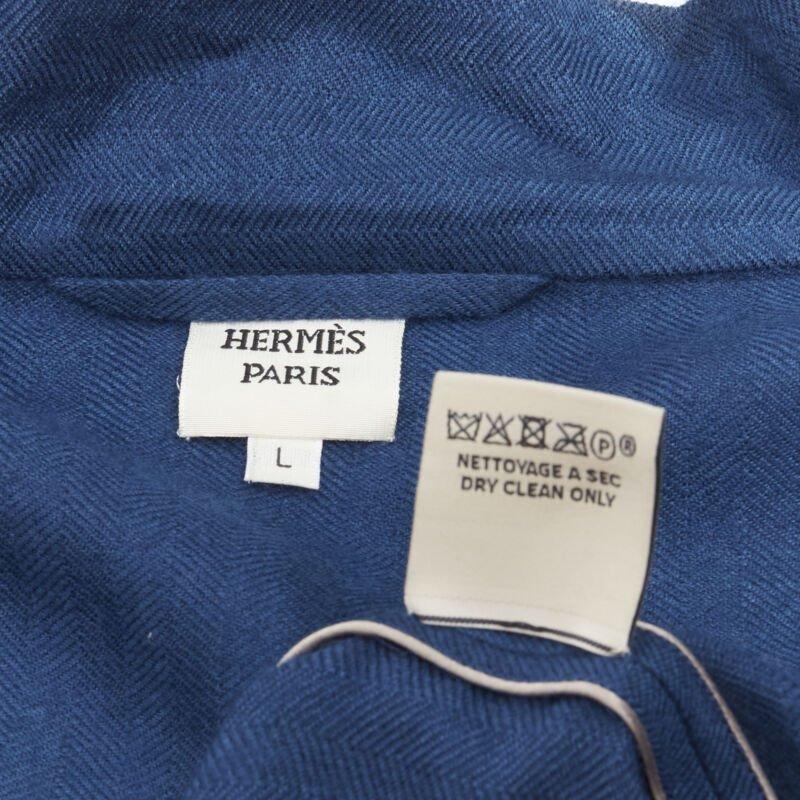 HERMES Paris 100% cashmere hand woven suede leather H logo belted robe L For Sale 4